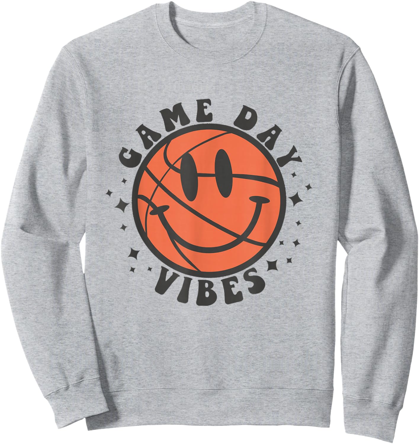Game Day Vibes Groovy Retro Happy Face Basketball Fan Lover Sweatshirt - Sweatshirt | Ash