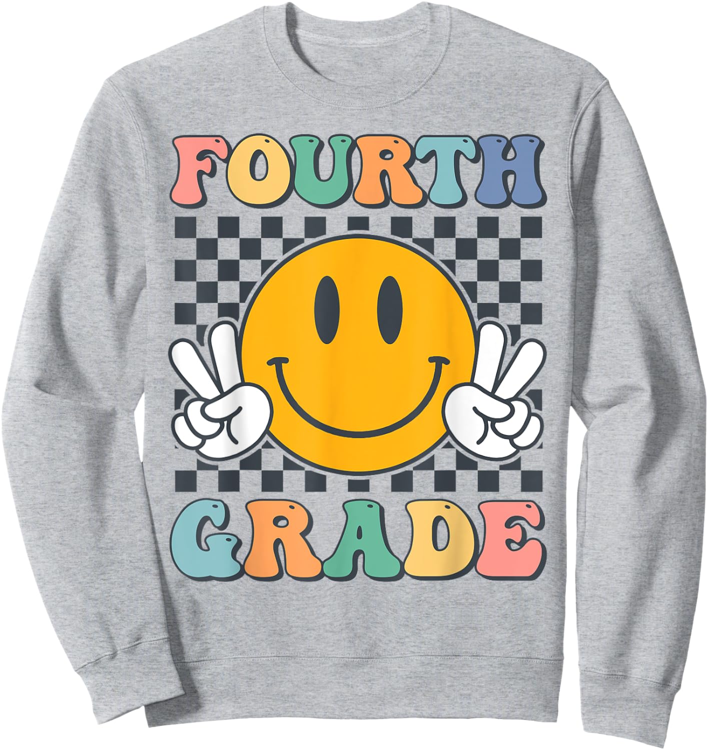 Fourth Grade Team Teachers Boys Girls Retro Smile 4th Grade Sweatshirt - Sweatshirt | Ash