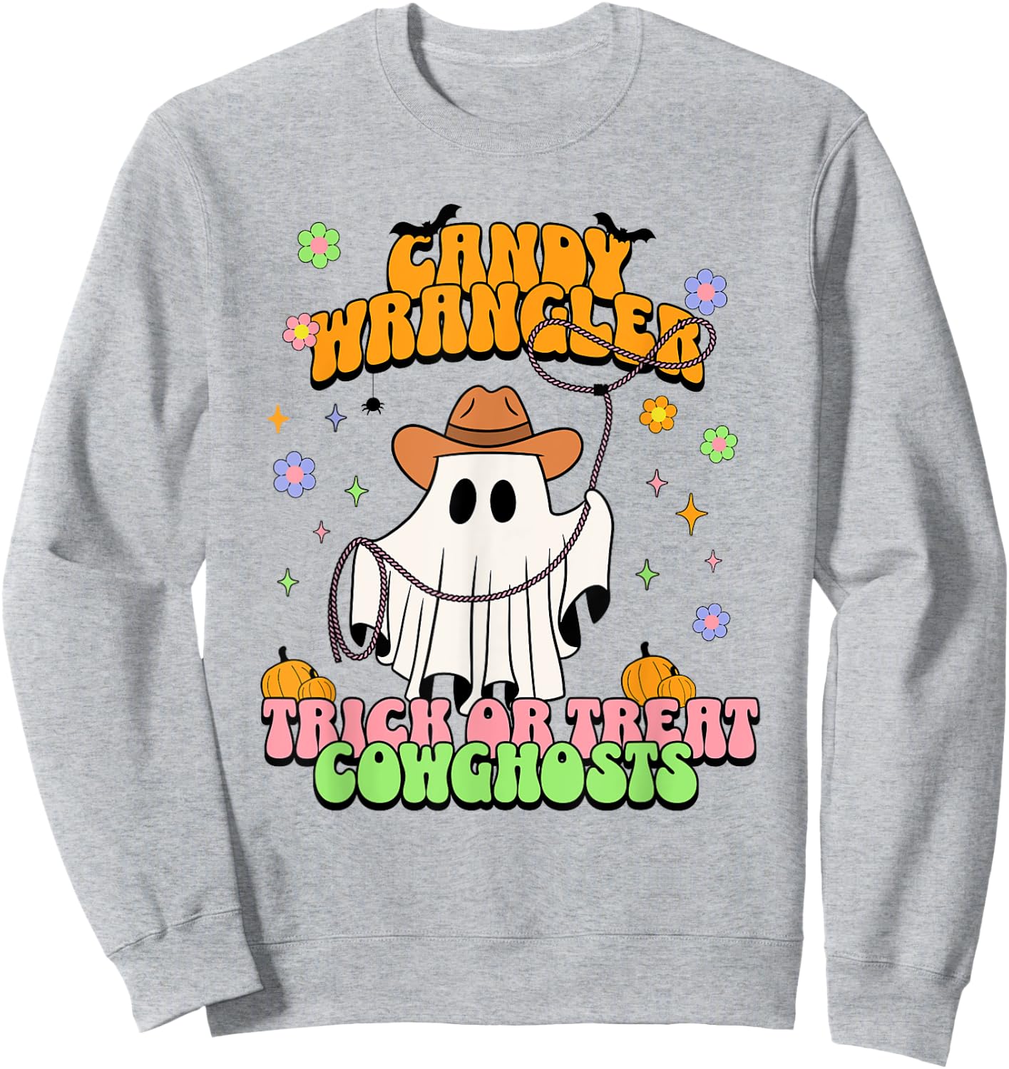 Cute Cowgirl Ghost Retro Western Groovy Halloween Treats Sweatshirt - Sweatshirt | Ash