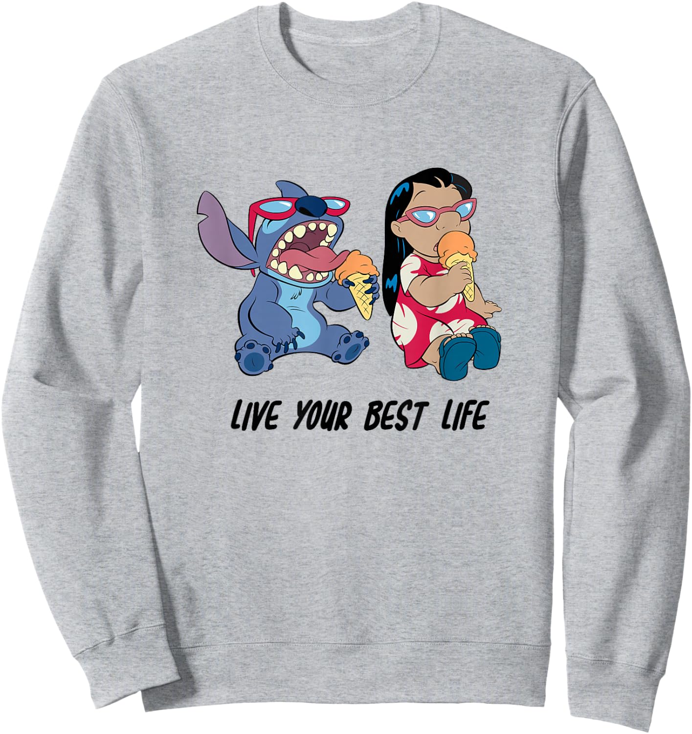 Disney Lilo & Stitch Eating Ice Cream Live Your Best Life Sweatshirt - Sweatshirt | Ash