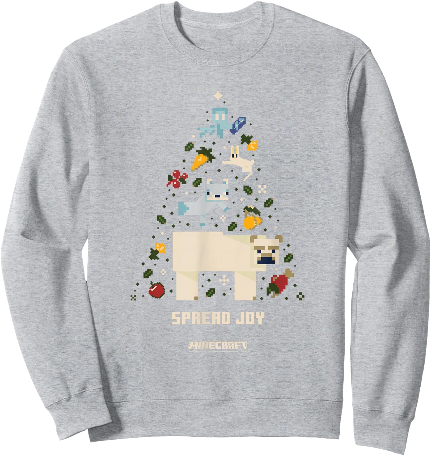 Minecraft Christmas Spread Joy Xmas Tree Group Shot Sweatshirt - Sweatshirt | Ash