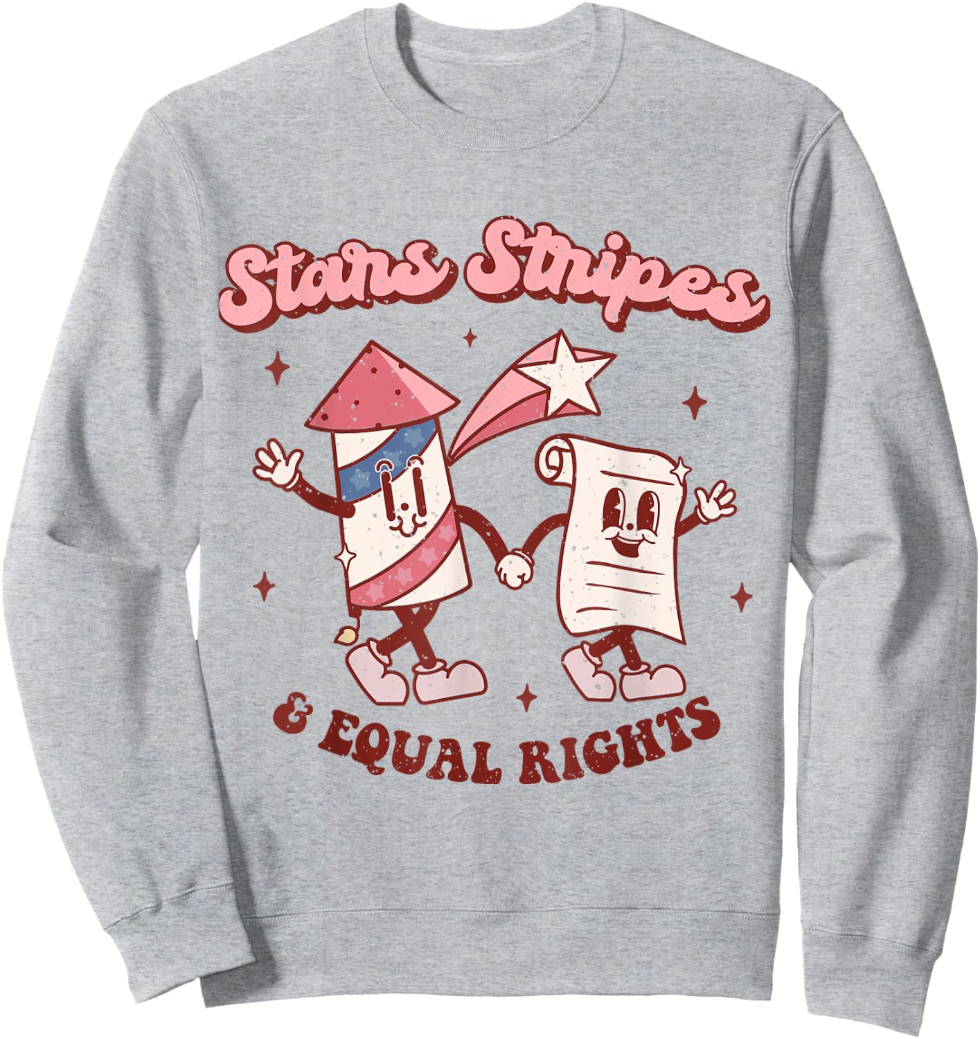 Stars Stripes & Equal Rights 4th Of July Retro Groovy Women Sweatshirt - Sweatshirt | Ash