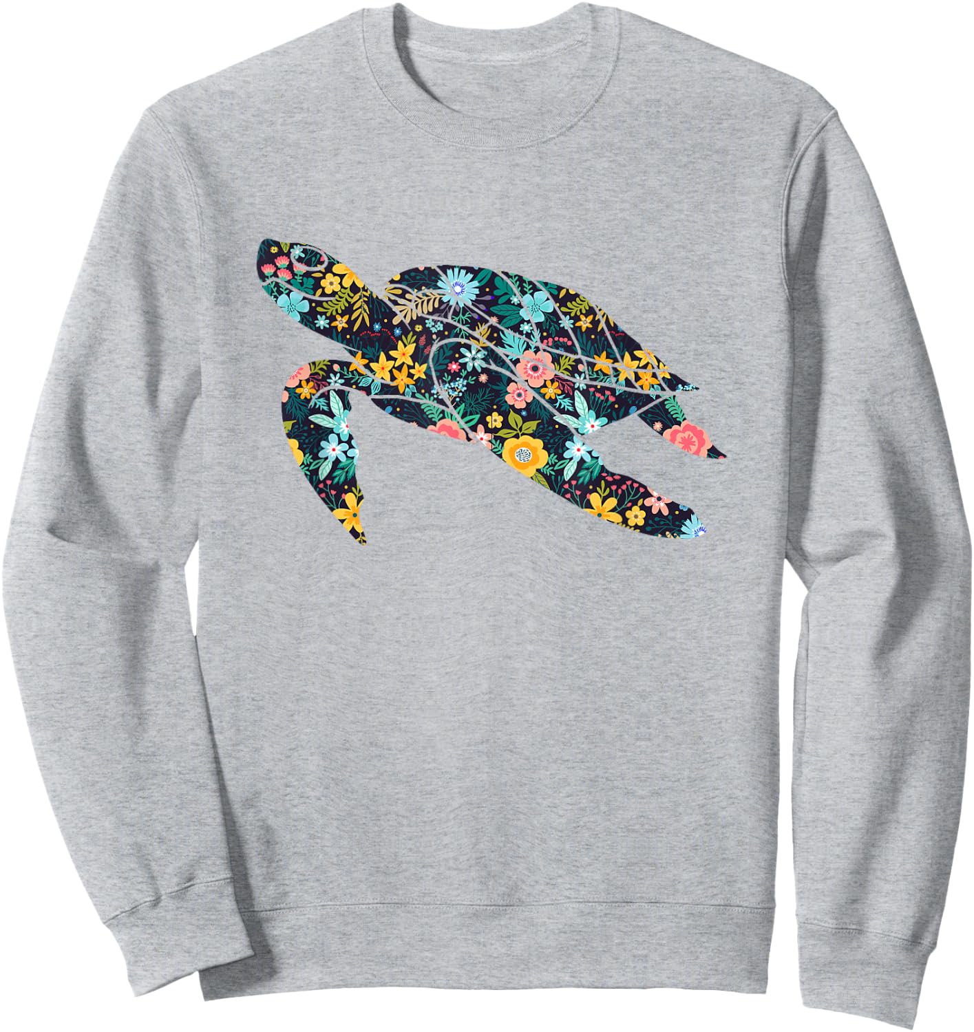 Floral Sea Turtle Silhouette Girls Graphic Sweatshirt - Sweatshirt | Ash
