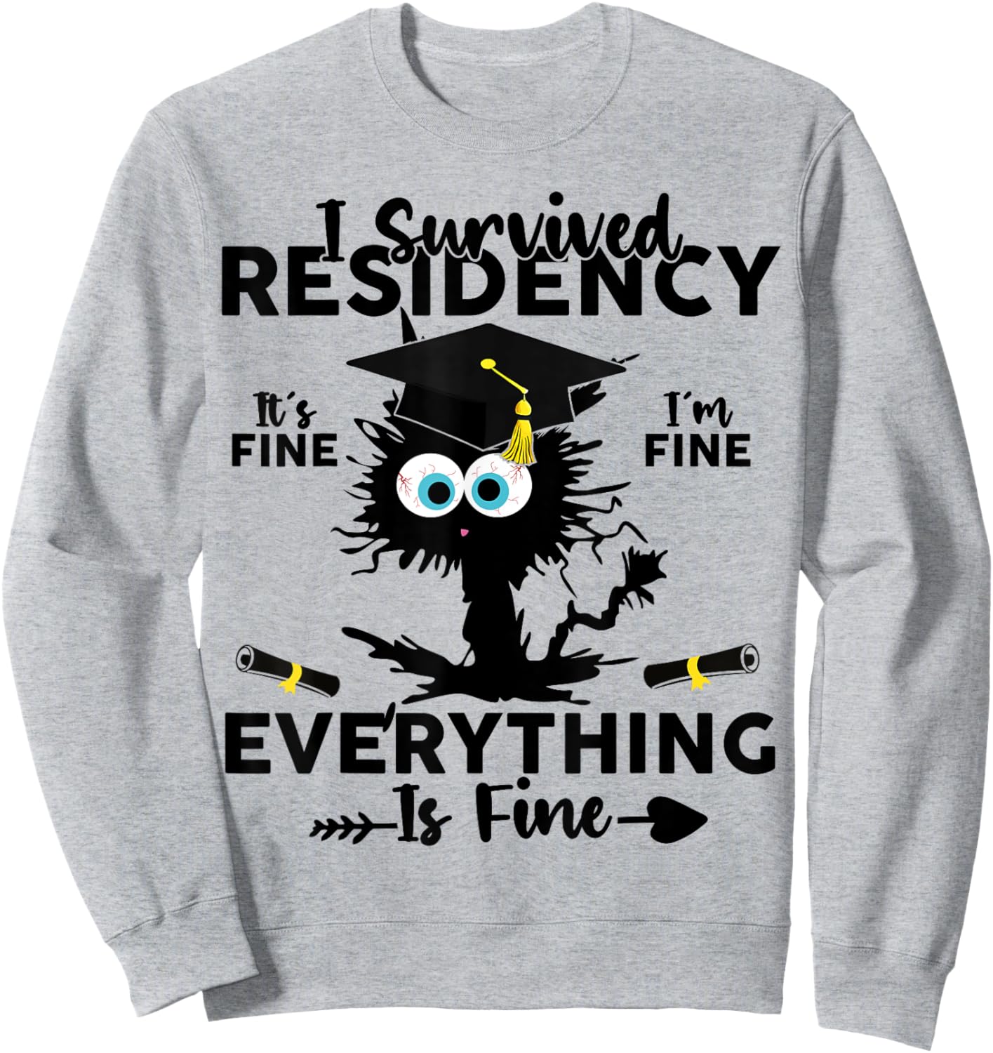 I Survived Residency Black Cat Residency Graduation Doctors Women Girls Kids Sweatshirt - Sweatshirt | Ash