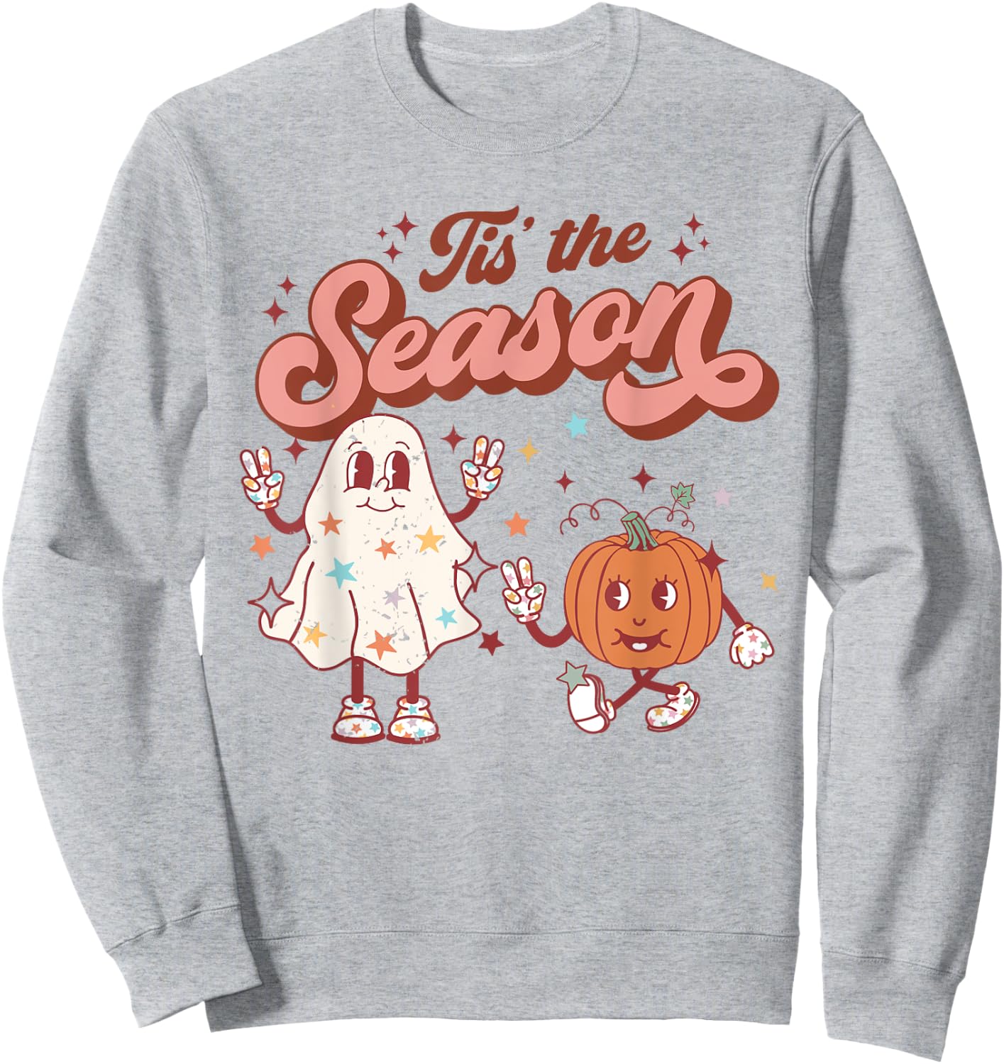 Tis' The Season Retro Halloween Party Funny Ghost Pumpkin Sweatshirt - Sweatshirt | Ash