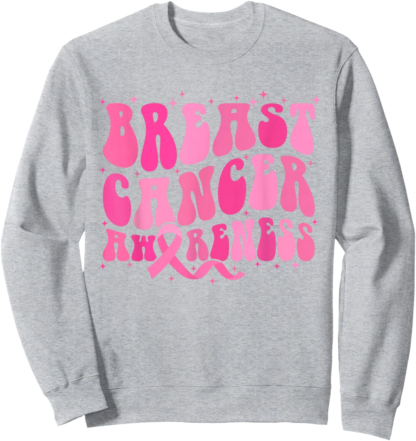 Groovy Breast Cancer Awareness Month Sweatshirt - Sweatshirt | Ash