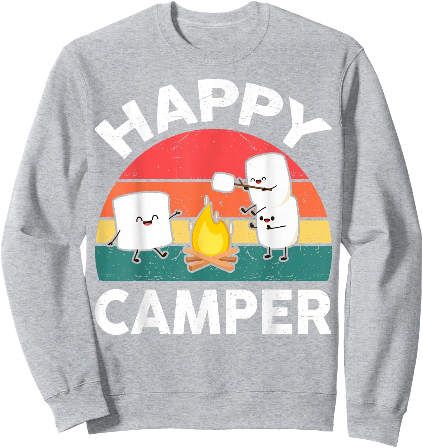Funny Happy Camper Kids Boy Girl Toddler Marshmallow Camping Sweatshirt - Sweatshirt | Ash