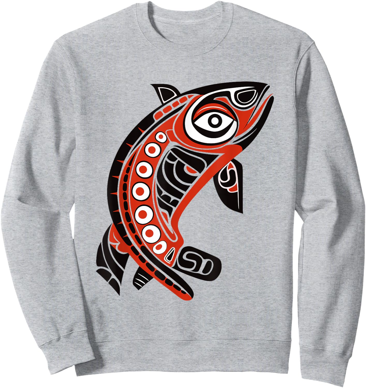 Native American Pacific Northwest Coast Art Tribal Salmon Sweatshirt - Sweatshirt | Ash