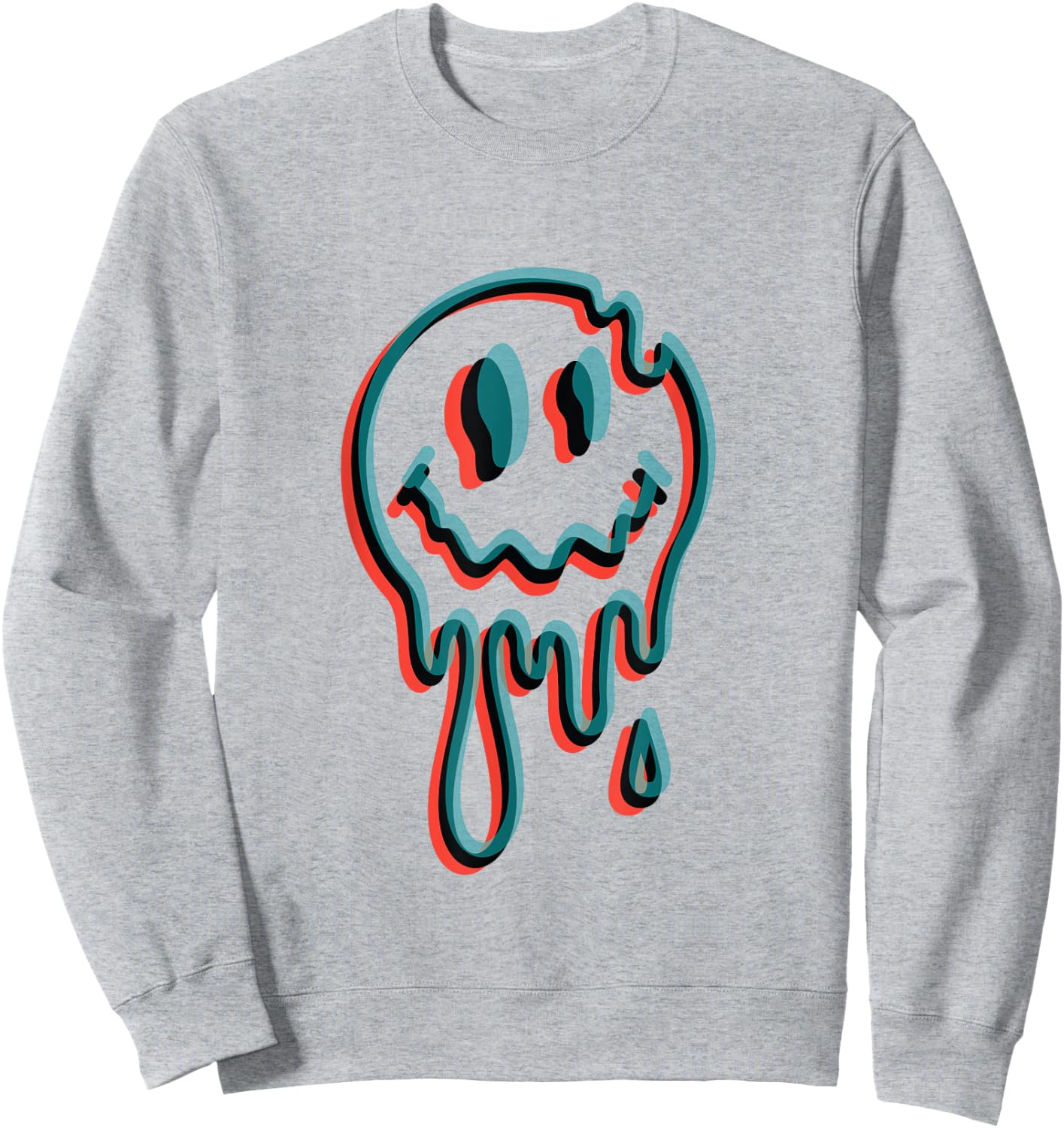Melting Smiling Face Glitch Trippy Dripping Sweatshirt - Sweatshirt | Ash