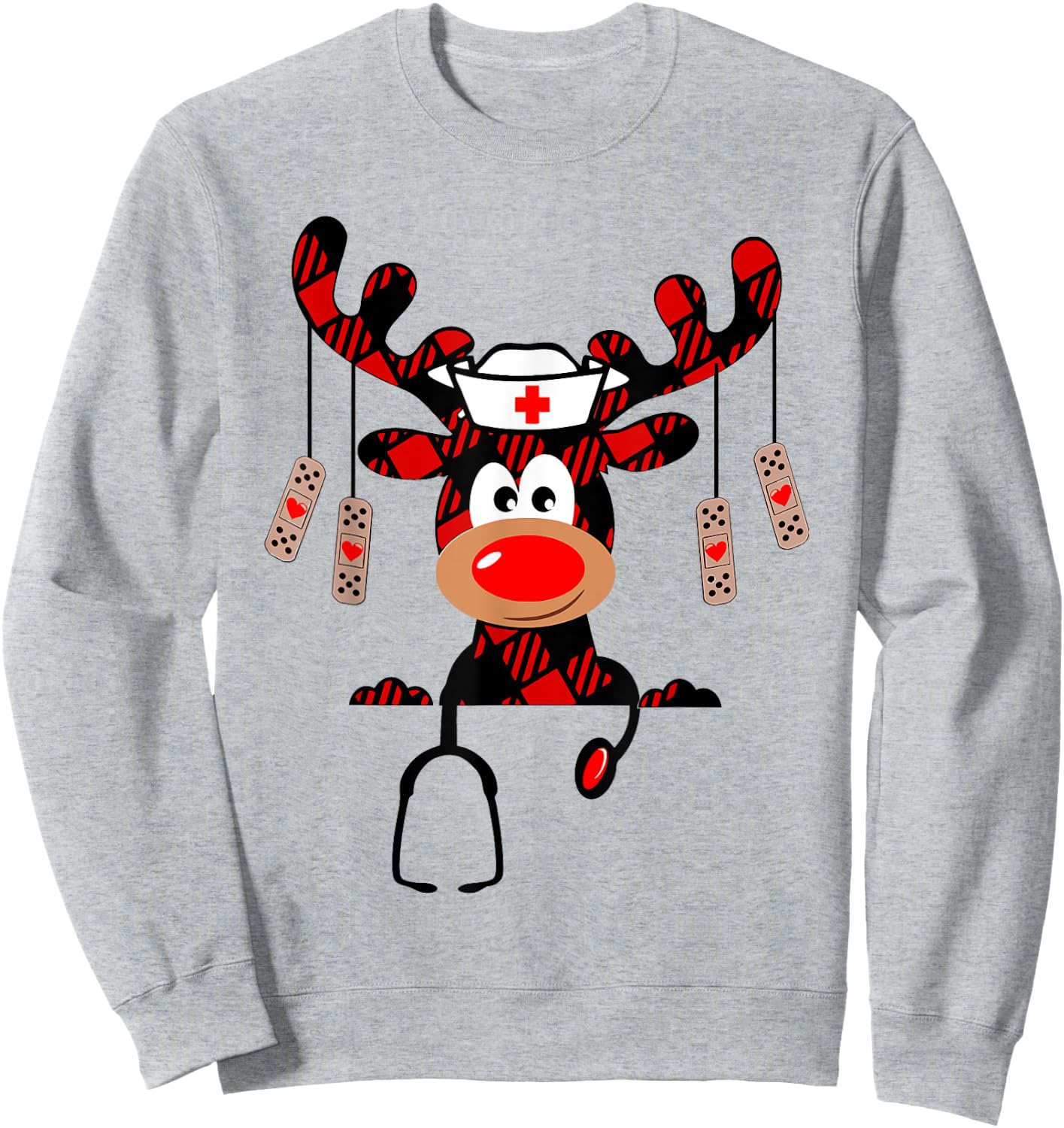 Nurse Christmas Reindeer Nurse Plaid NICU RN LPN Scrub Top Sweatshirt - Sweatshirt | Ash
