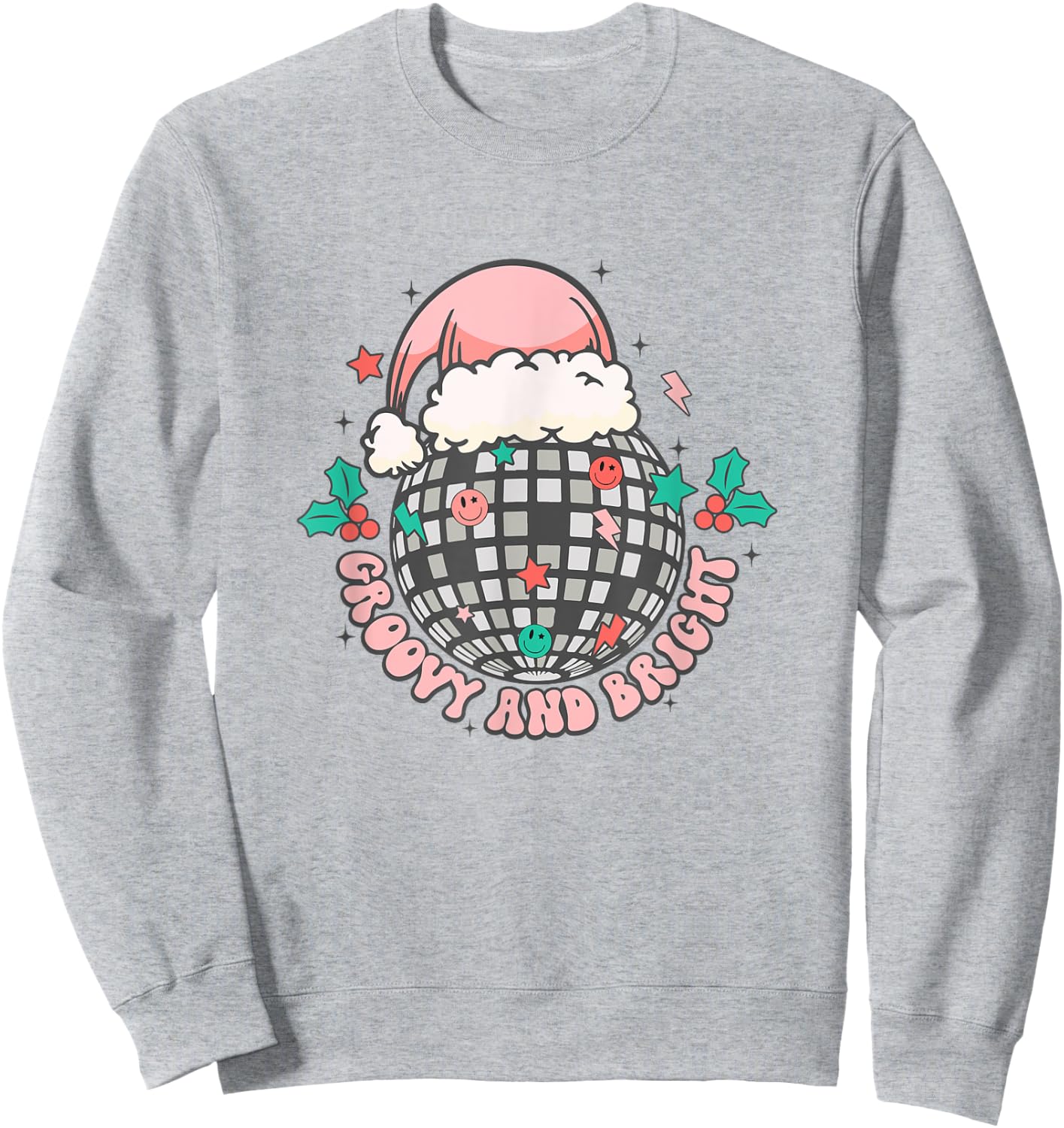 Disco Christmas Ball Retro Groovy Bright Santa Hat Sweatshirt - Sweatshirt | Ash