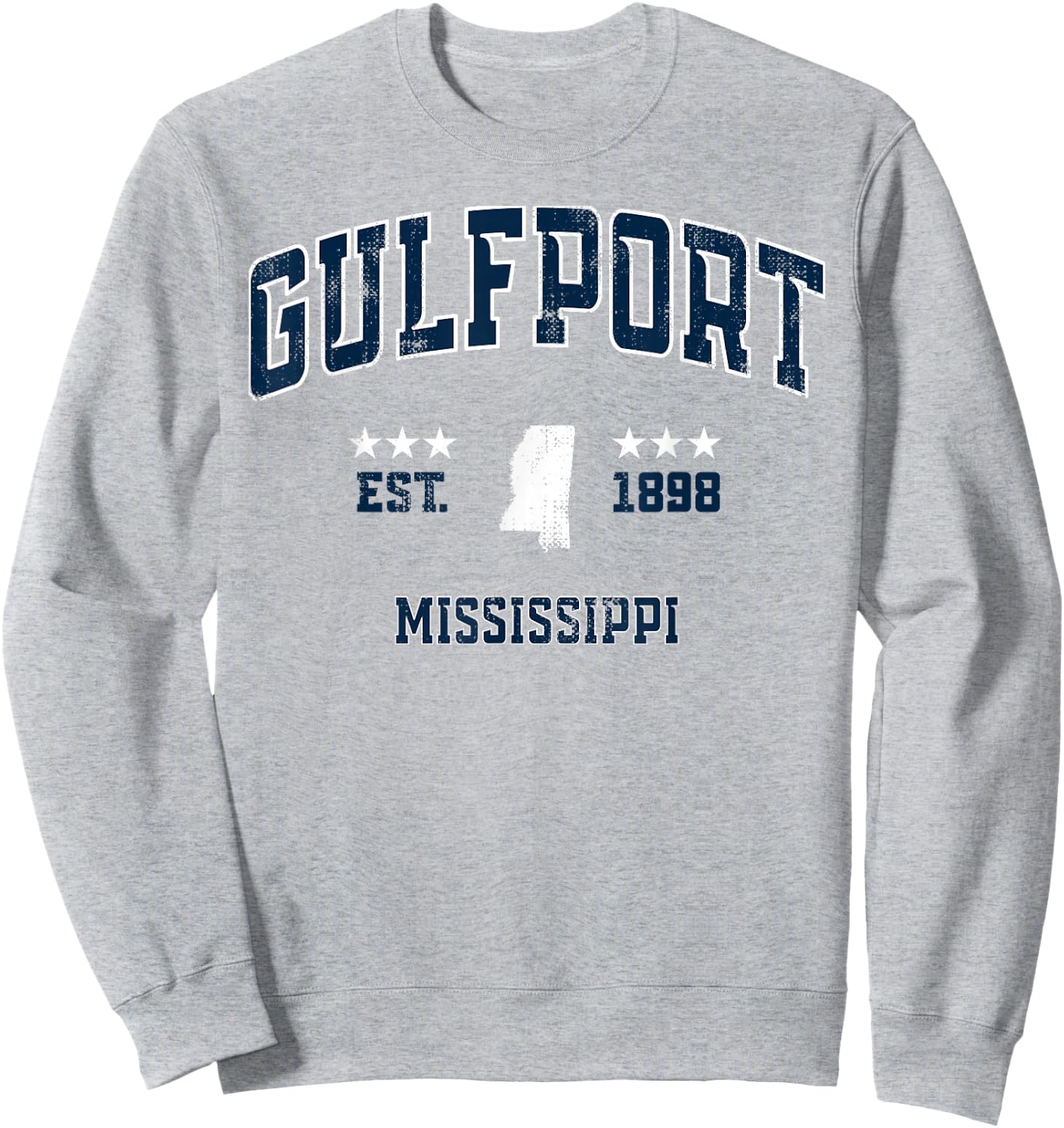 Gulfport Mississippi MS Vintage Athletic Navy Sports Sweatshirt - Sweatshirt | Ash