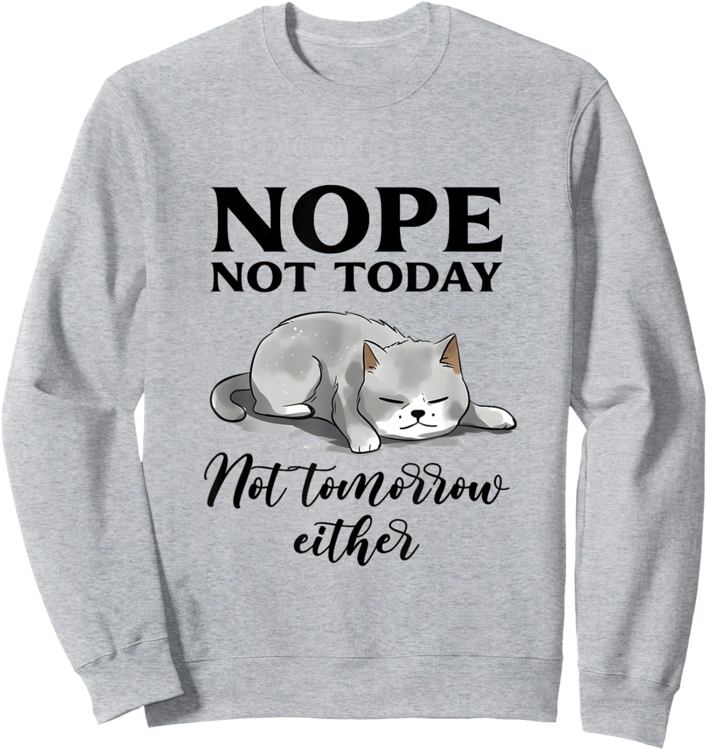 Nope, Not Today Funny Lazy Cat Meme Men Women Sweatshirt - Sweatshirt | Ash