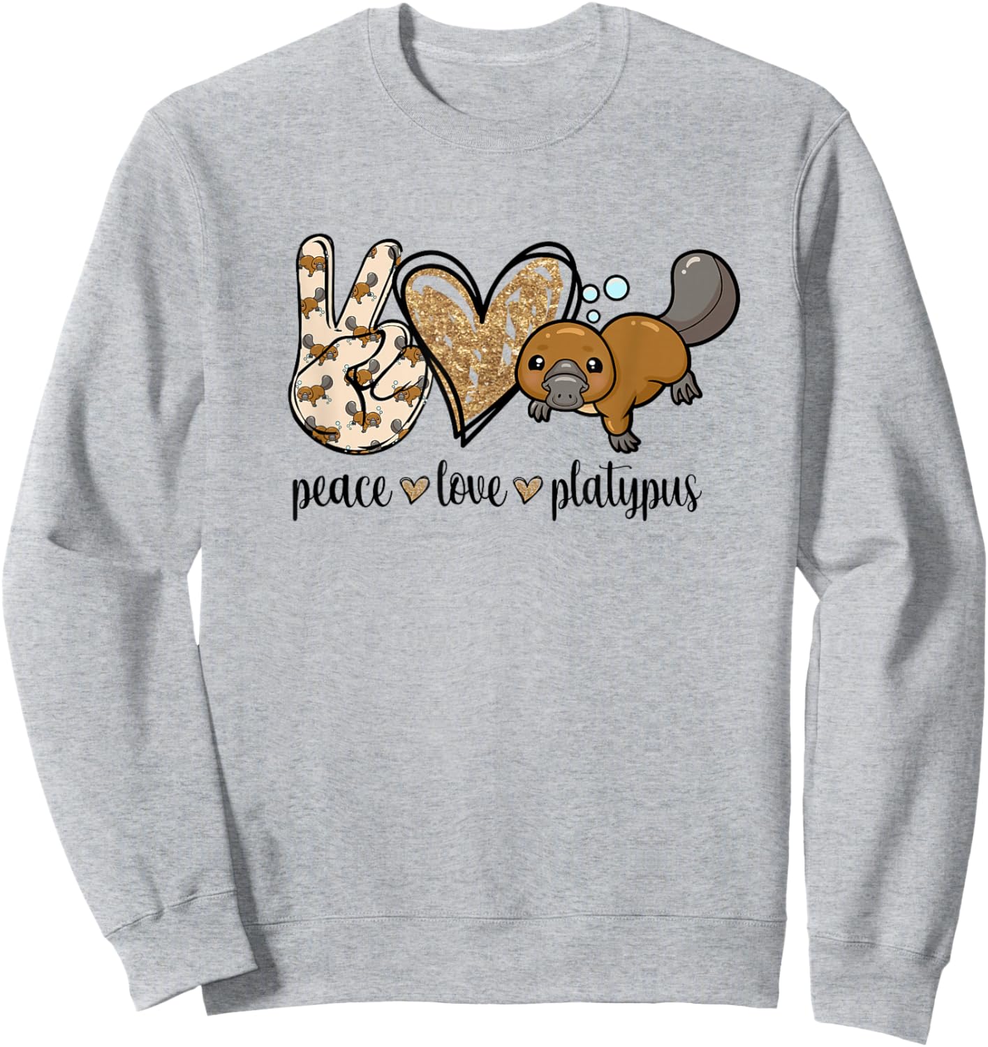 Girls Cute Kawaii Peace Love Platypus Lover Sweatshirt - Sweatshirt | Ash