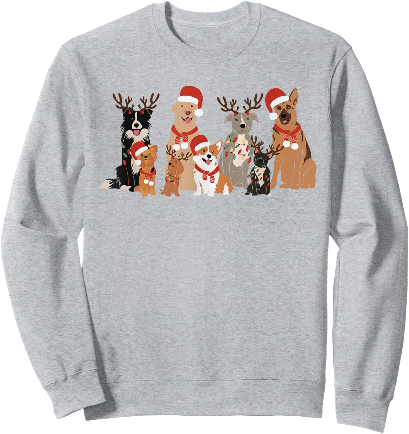 Christmas Dogs Squad Reindeer Santa Lights Dog Owner Sweatshirt - Sweatshirt | Ash