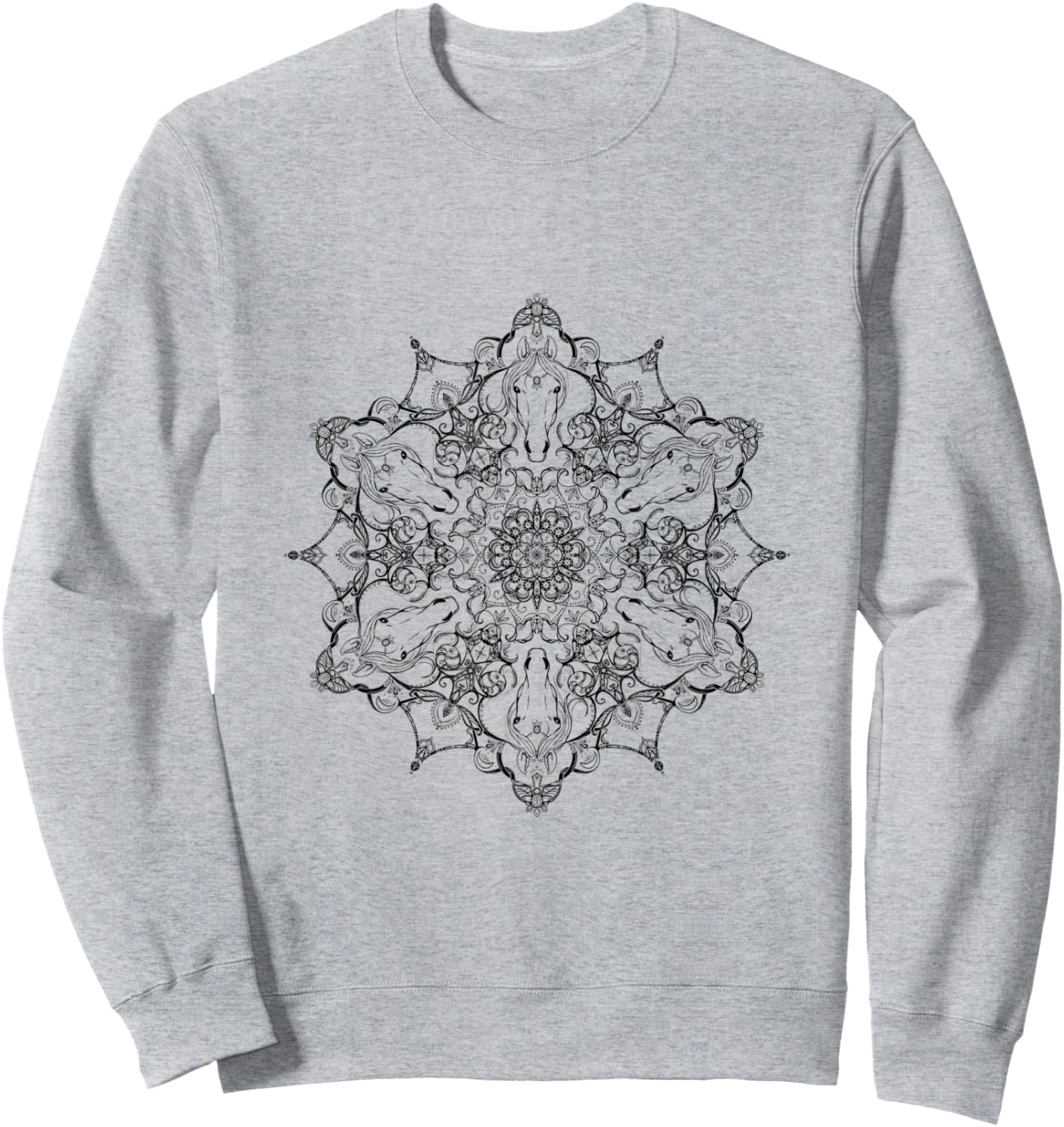 Mystical Magical Black and White Horse Head Mandala Sweatshirt - Sweatshirt | Ash