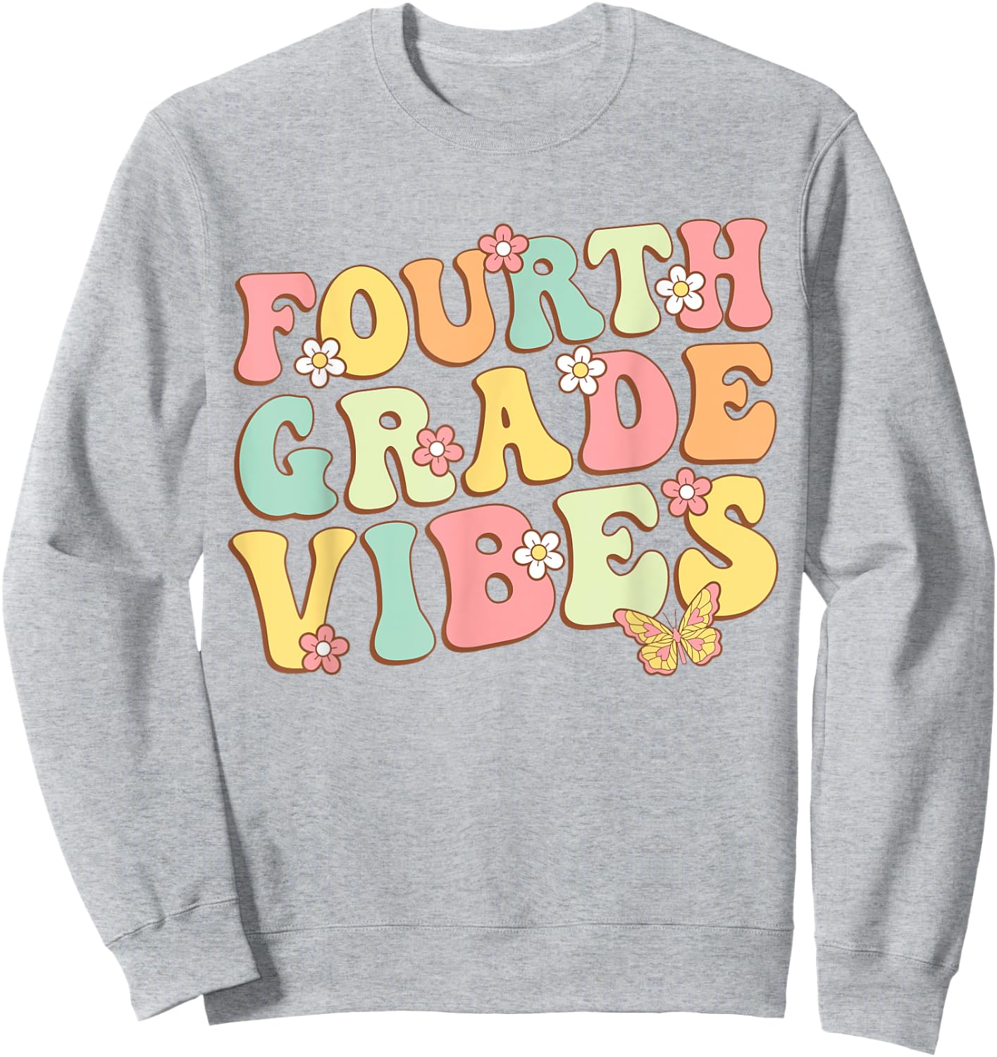 Fourth Grade Vibes Hello Team 4th Grade Teacher Kids Retro Sweatshirt - Sweatshirt | Ash