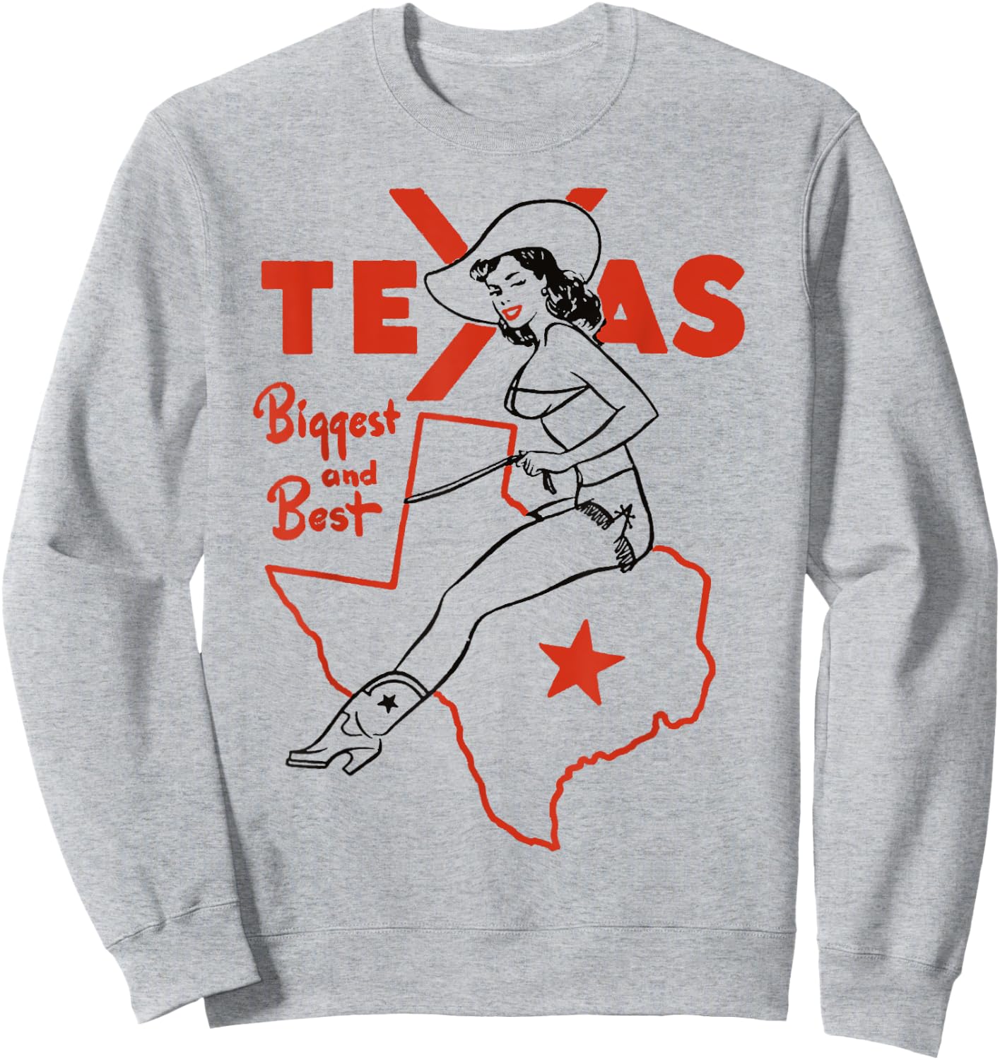 Vintage Rodeo Texas Pride Boots & Bikini Pin-Up Cowgirl Sweatshirt - Sweatshirt | Ash