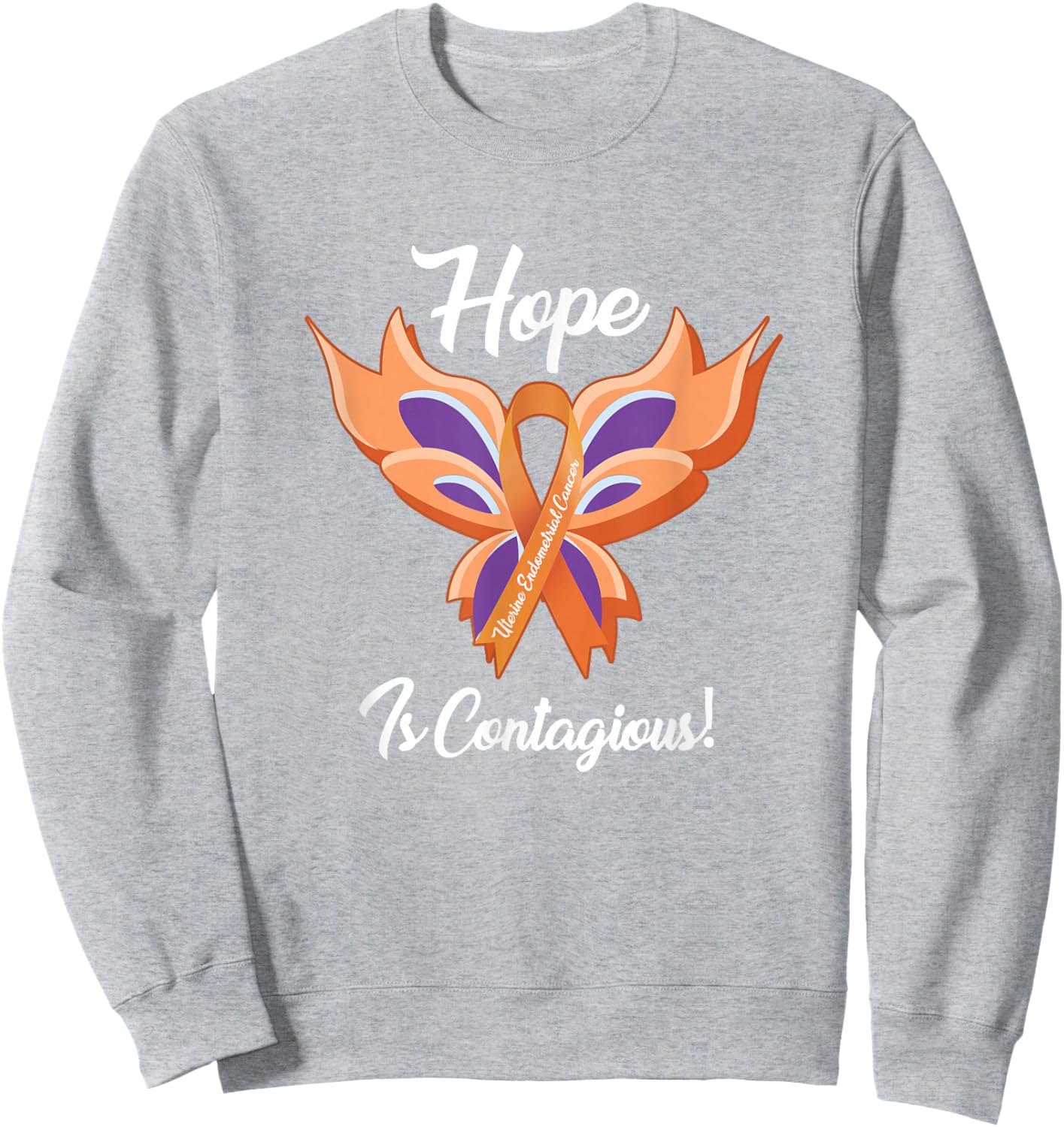 Uterine Endometrial Cancer Awareness Hope Butterfly T Shirt Sweatshirt - Sweatshirt | Ash