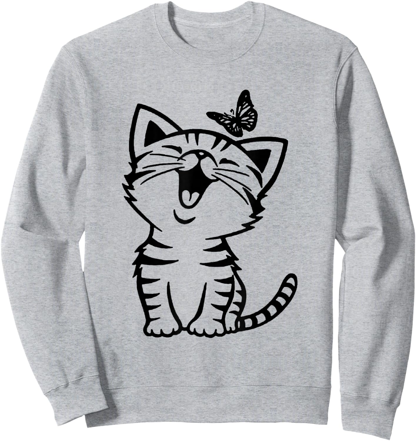 Funny Cat And Butterfly Sweatshirt - Sweatshirt | Ash