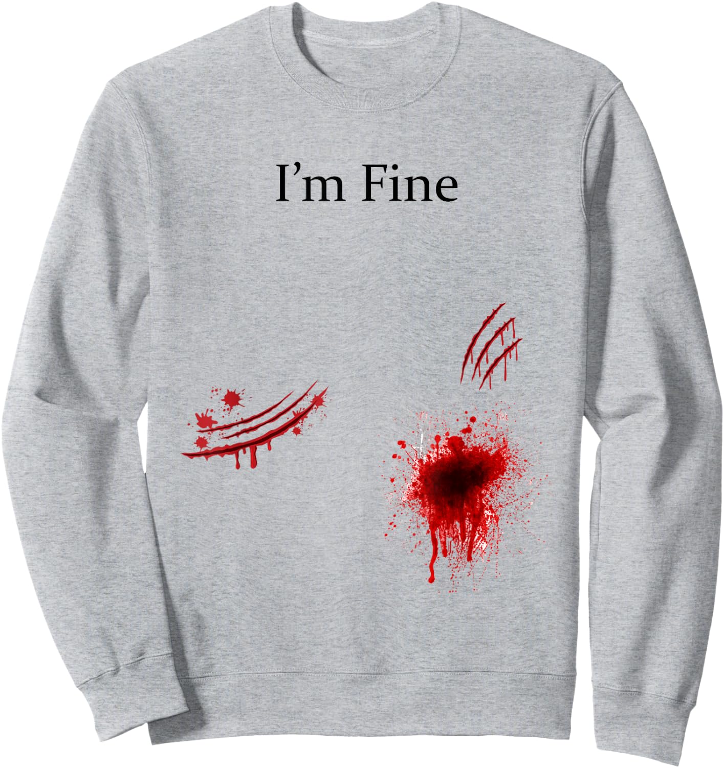 I'm Fine Bloody Zombie Bite Scary Halloween Costume Funny Sweatshirt - Sweatshirt | Ash