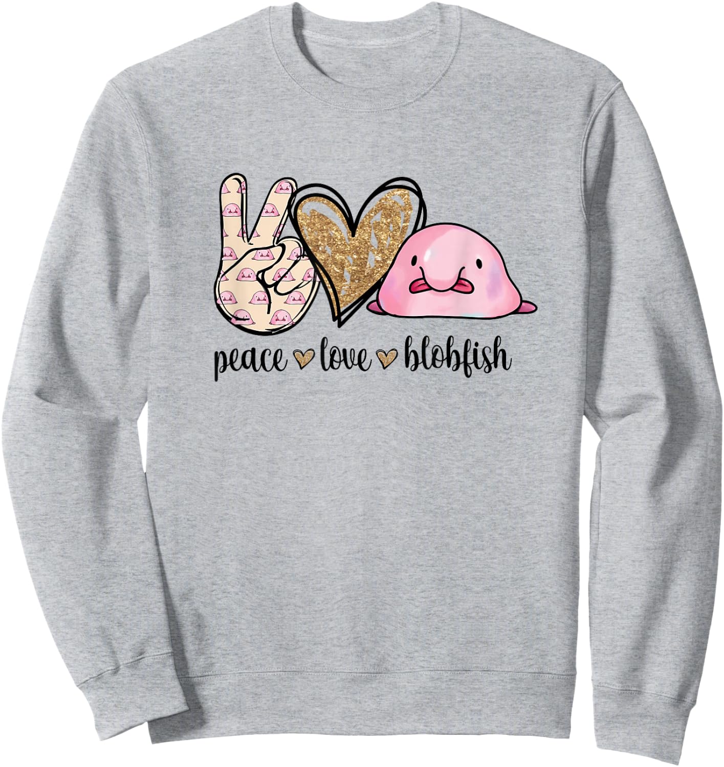Girls Kids Peace Love Meme Blobfish Lover Sweatshirt - Sweatshirt | Ash