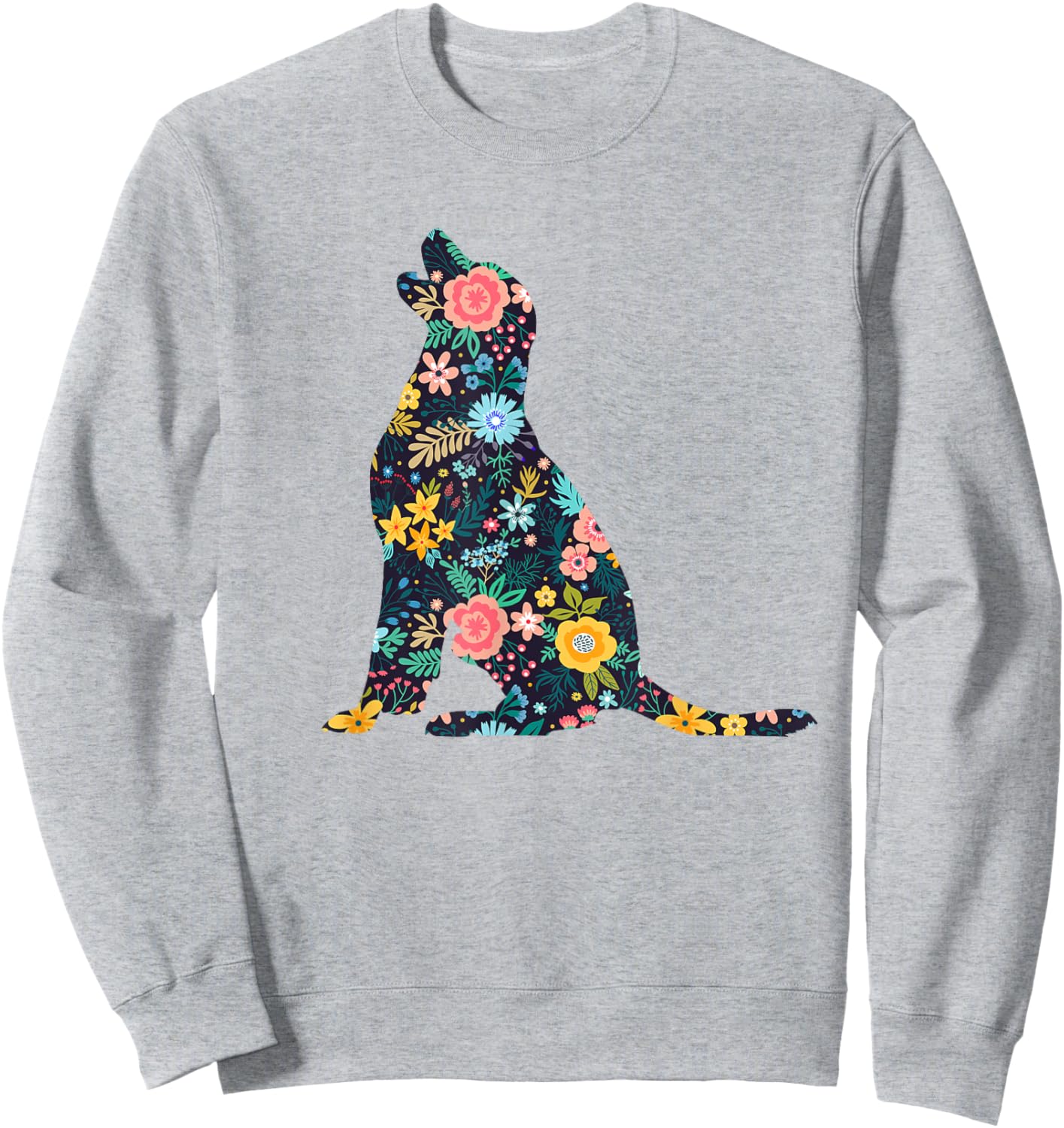 Labrador Retriever Floral Dog Silhouette Graphic Sweatshirt - Sweatshirt | Ash
