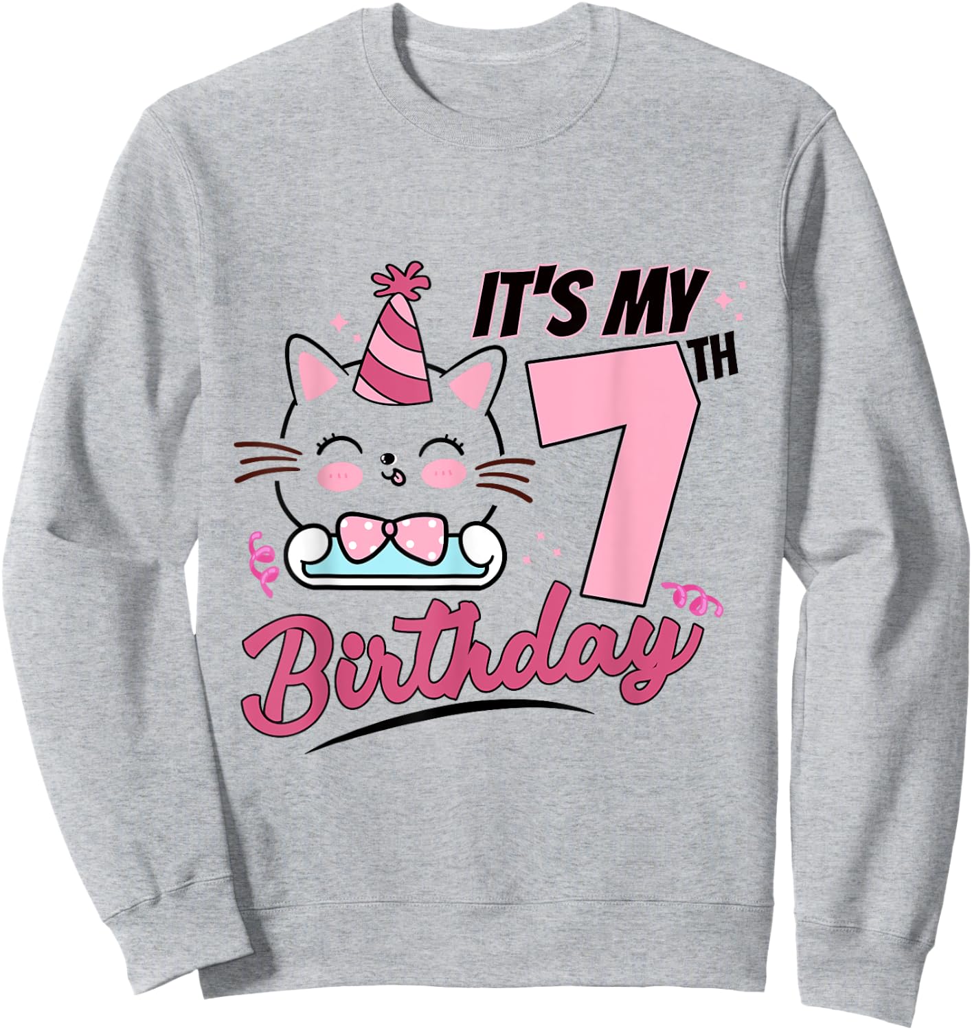 It's My 7th Birthday Cute Cat Kitten 7 Years Old Girls Sweatshirt - Sweatshirt | Ash
