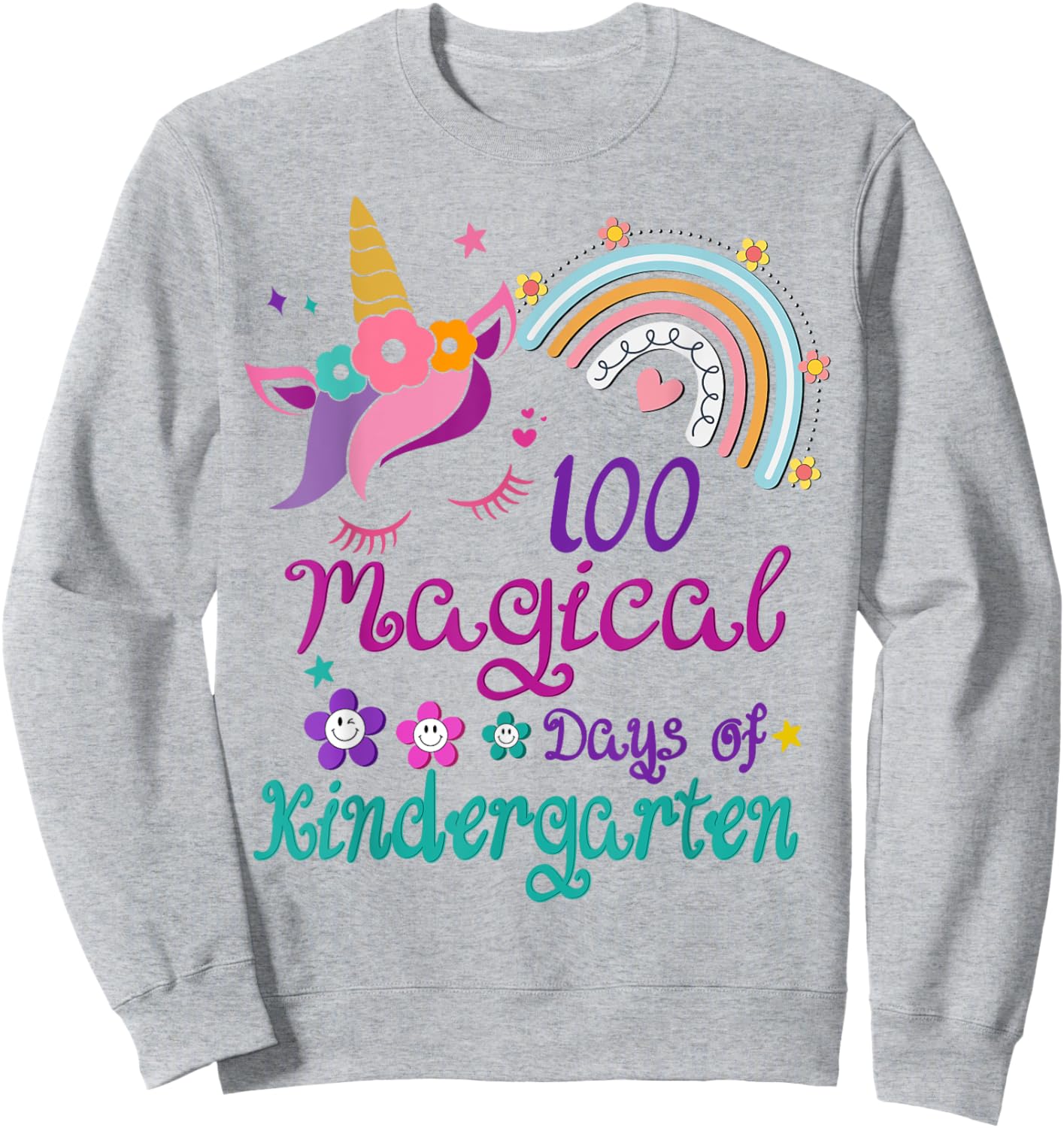 100 Days Of Kindergarten 100th Day School unicorn girls Sweatshirt - Sweatshirt | Ash