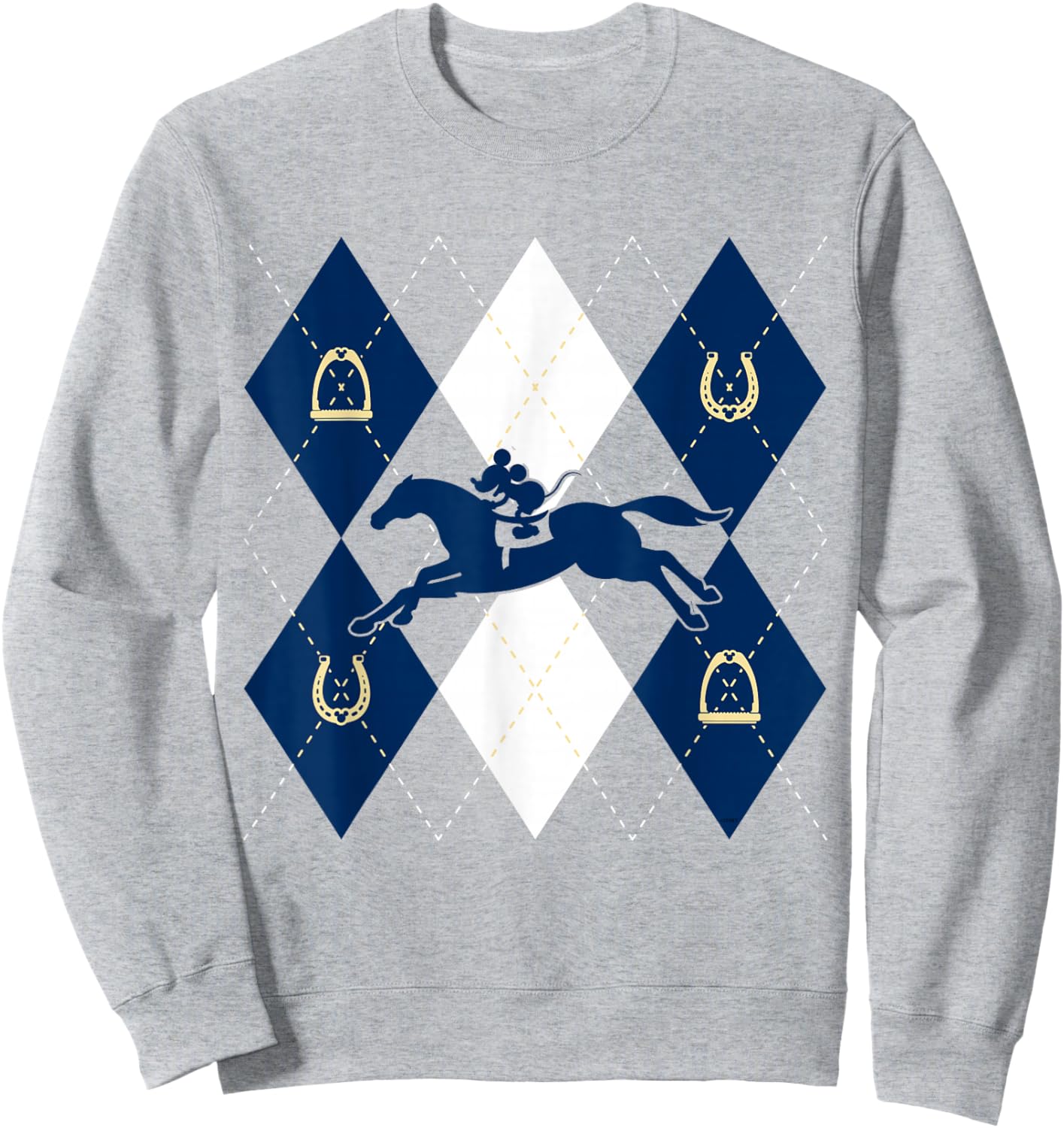 Disney Mickey Mouse Horse Racing Silhouette Argyle Pattern Sweatshirt - Sweatshirt | Ash