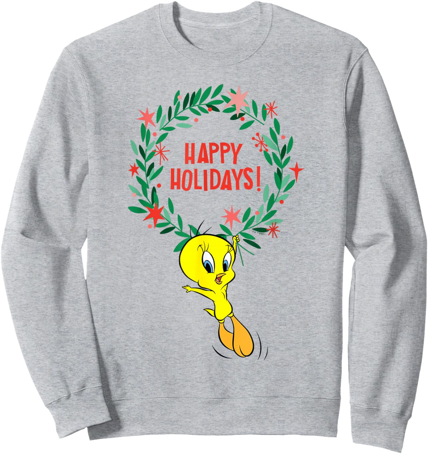 Looney Tunes Christmas Wreath Happy Holidays With Tweety Sweatshirt - Sweatshirt | Ash