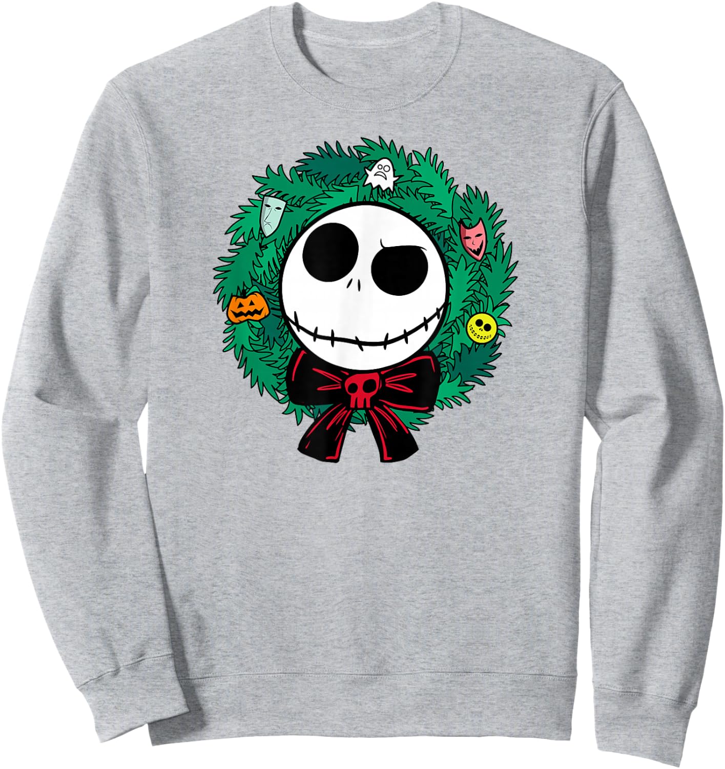Amazon Essentials Men's Nightmare Before Christmas Jack Festive Holiday Wreath , Blue, Small Sweatshirt - Sweatshirt | Ash