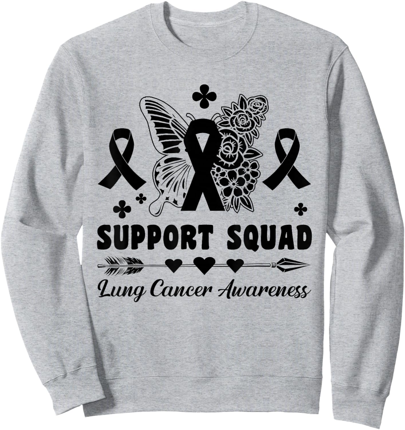 Butterflies Ribbon White Lung Cancer Awareness Support Squad Sweatshirt - Sweatshirt | Ash