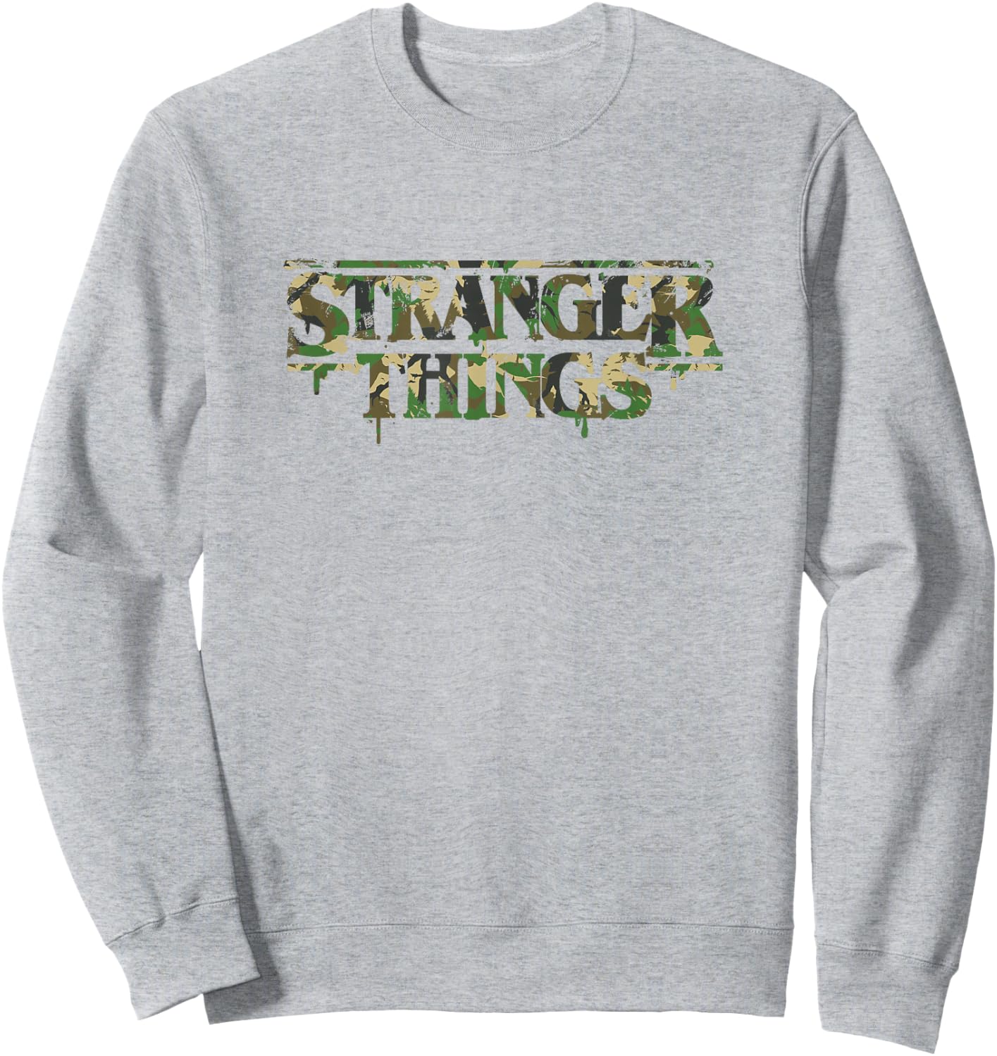 Stranger Things Military Camouflage Dripping Paint Logo Sweatshirt - Sweatshirt | Ash