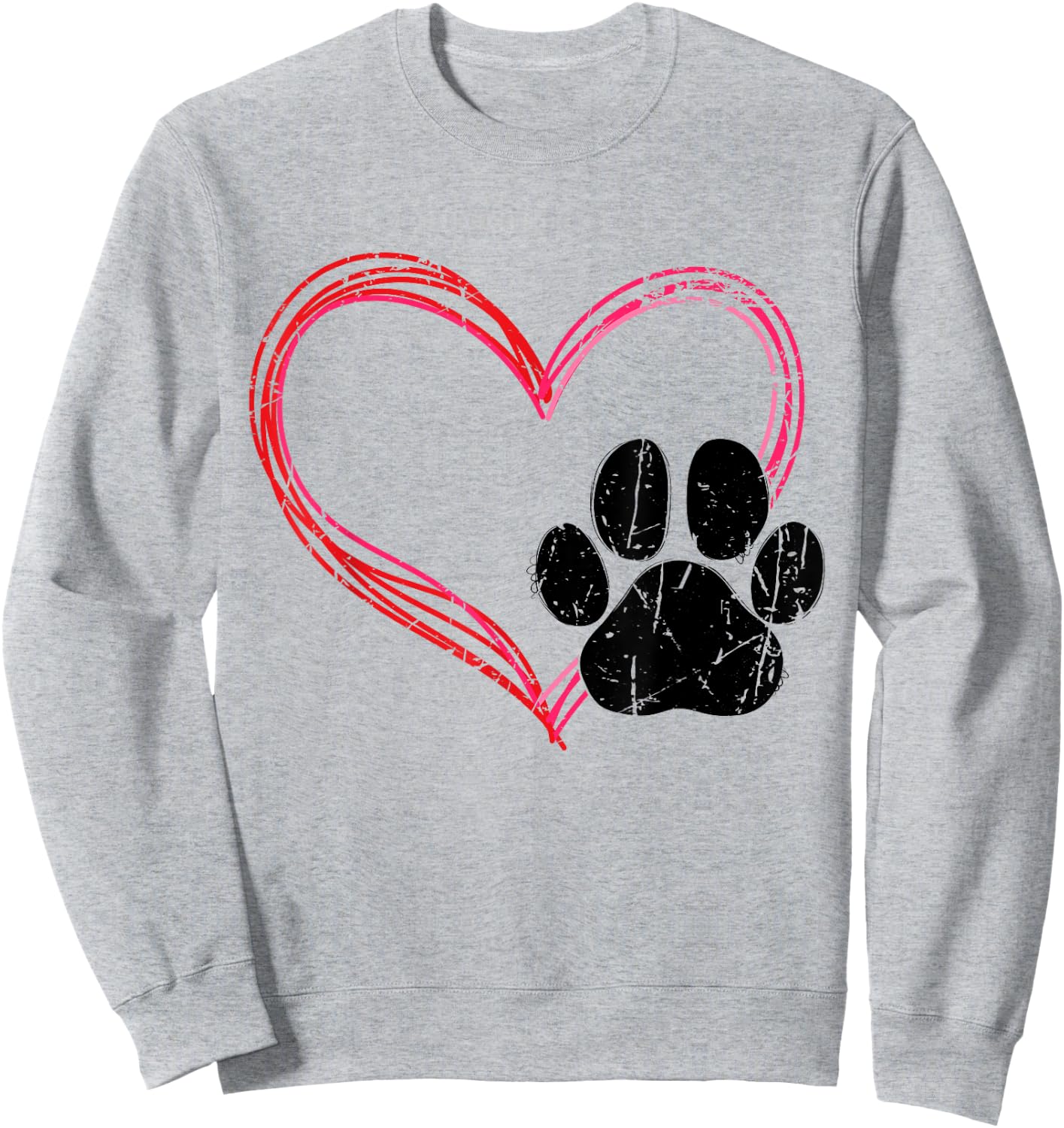 Love Heart Cat Dog Paw Print, Pet Gifts For Valentine's Day Sweatshirt - Sweatshirt | Ash