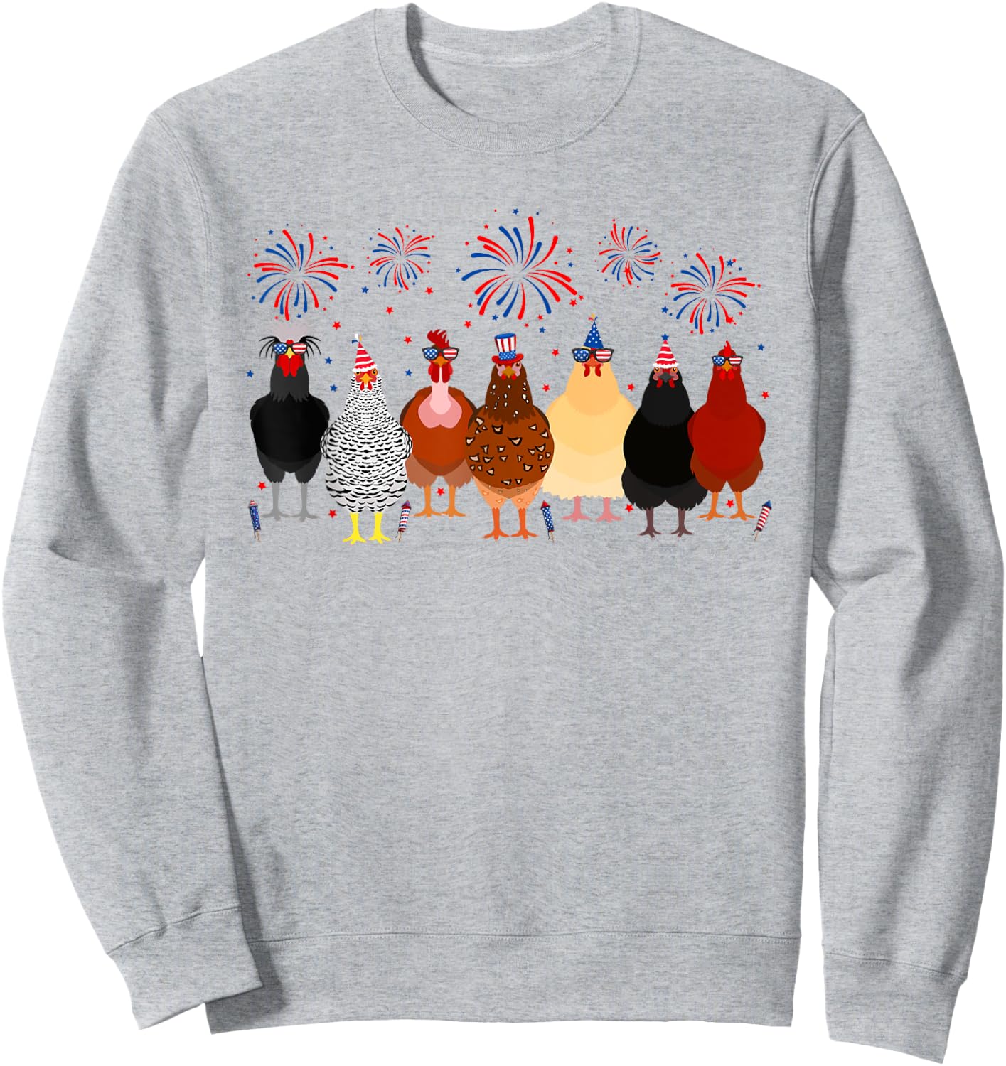 Funny Chickens American Flag Fireworks Farmer 4th Of July Women Men Sweatshirt - Sweatshirt | Ash