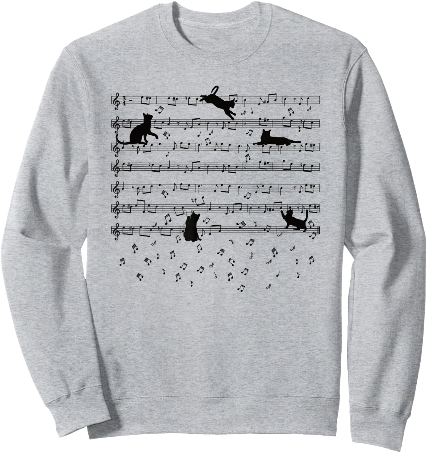 Cute Kitty Playing Music Note Clef Musician Music Cat Lover Small Sweatshirt - Sweatshirt | Ash
