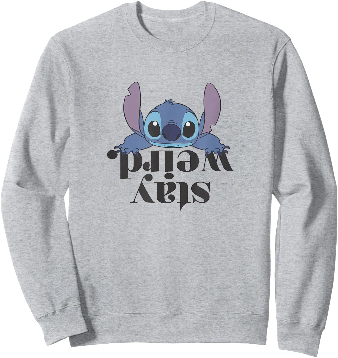 Disney Lilo & Stitch Stay Weird Upside Down Text Logo Sweatshirt - Sweatshirt | Ash