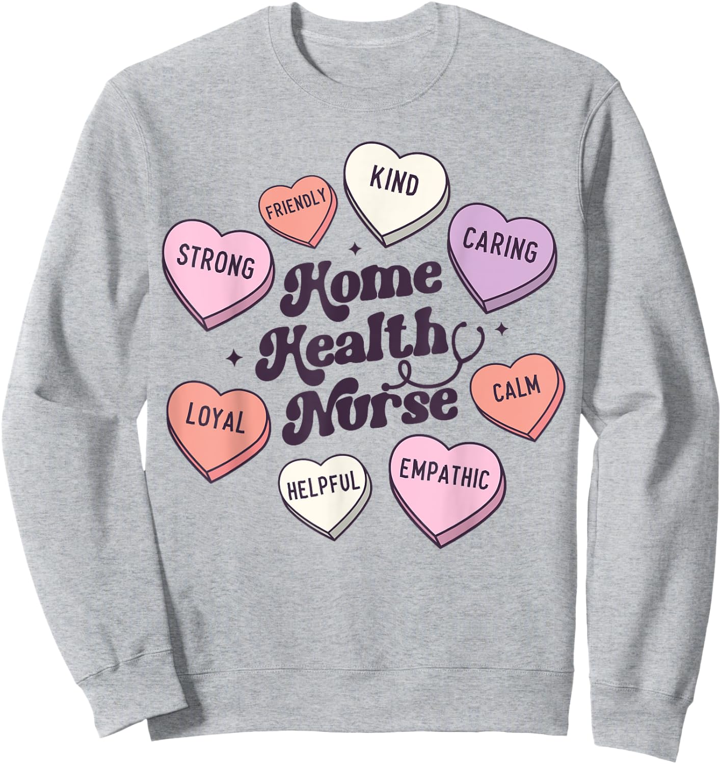 Home Health Nurse Groovy Medical Valentines Day Retro Hearts Sweatshirt - Sweatshirt | Ash