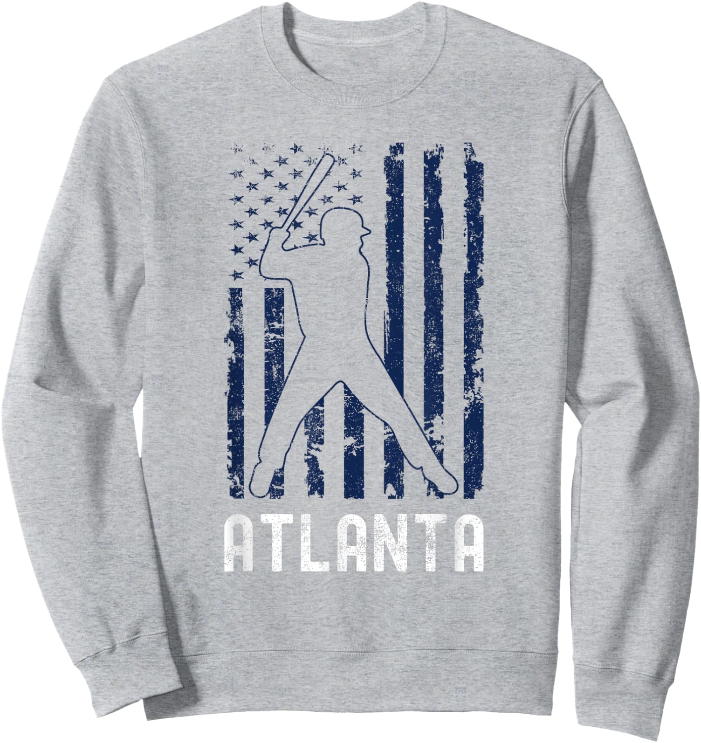 Atlanta American Flag Baseball Weathered Sweatshirt - Sweatshirt | Ash