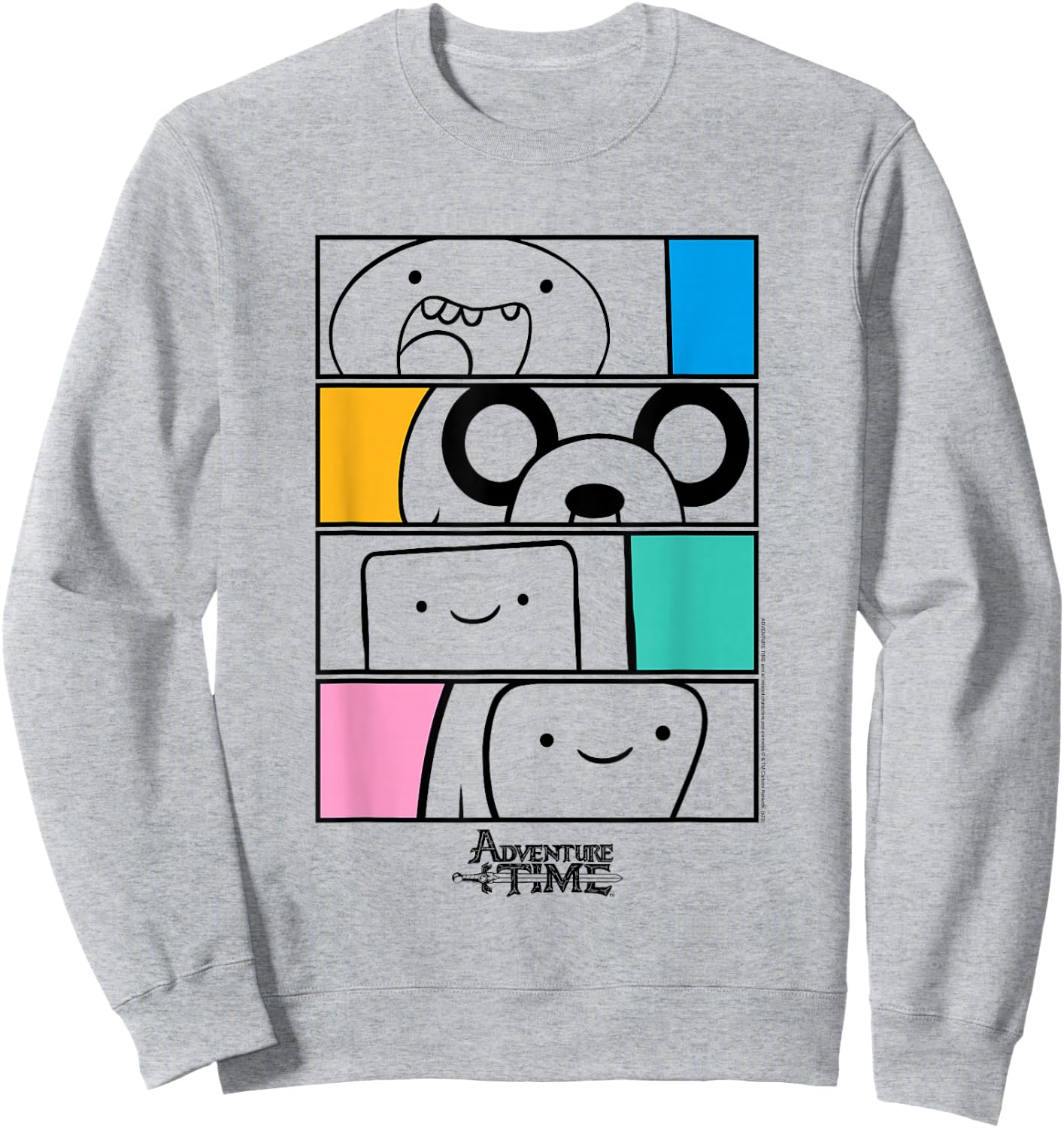 Adventure Time Finn, Jake. BMO, Bubblegum Stacked Cartoon Sweatshirt - Sweatshirt | Ash