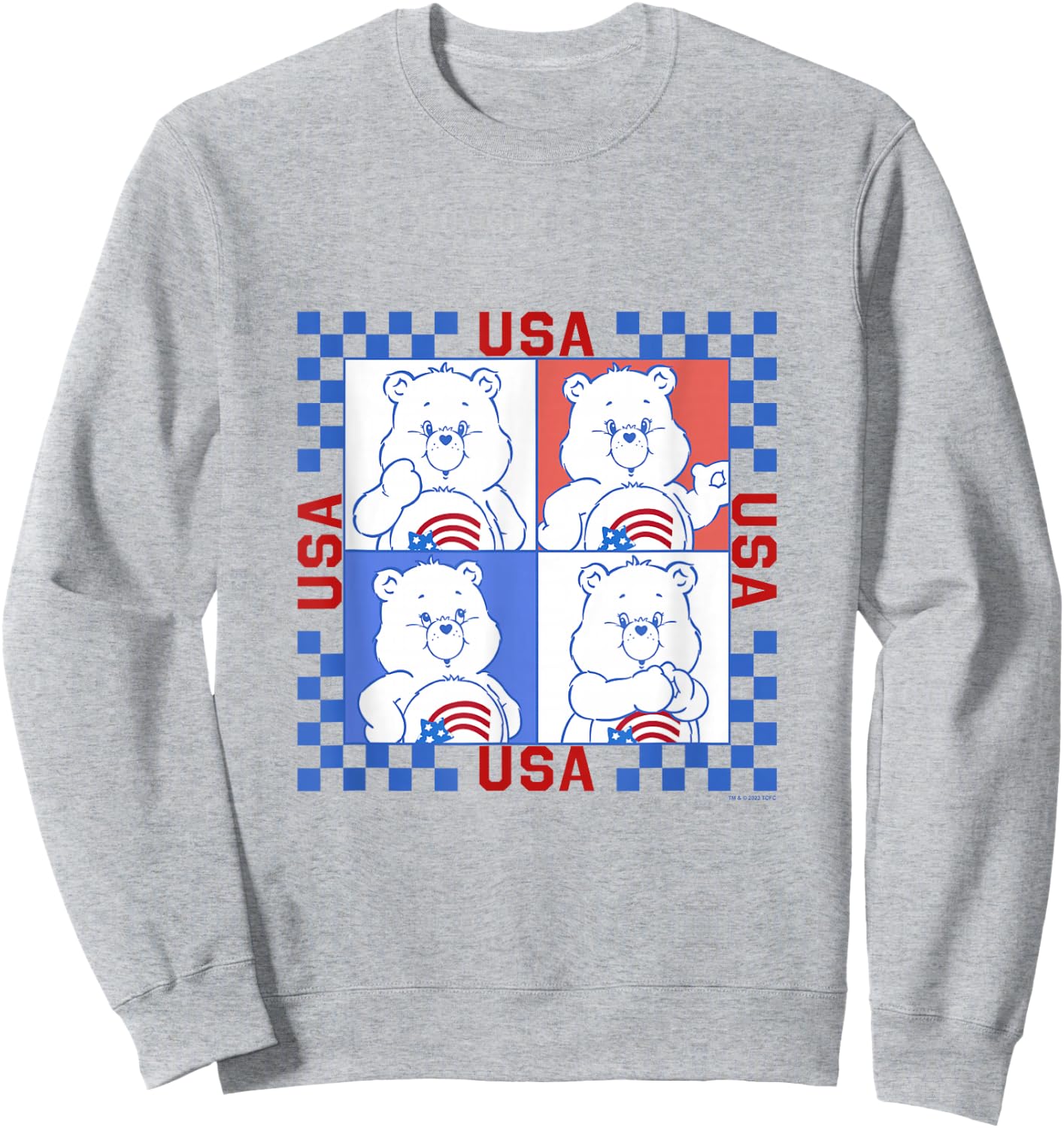 Care Bears 4th Of July USA Vintage Checkerboard Box Up Sweatshirt - Sweatshirt | Ash
