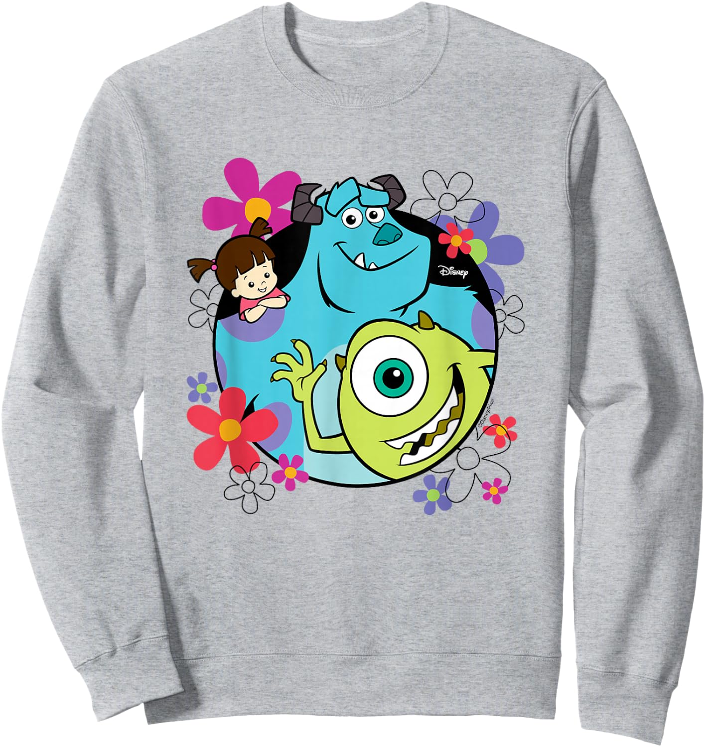 Monsters Inc - Sully Mike Wazoski Boo Floral Circle Group Sweatshirt - Sweatshirt | Ash