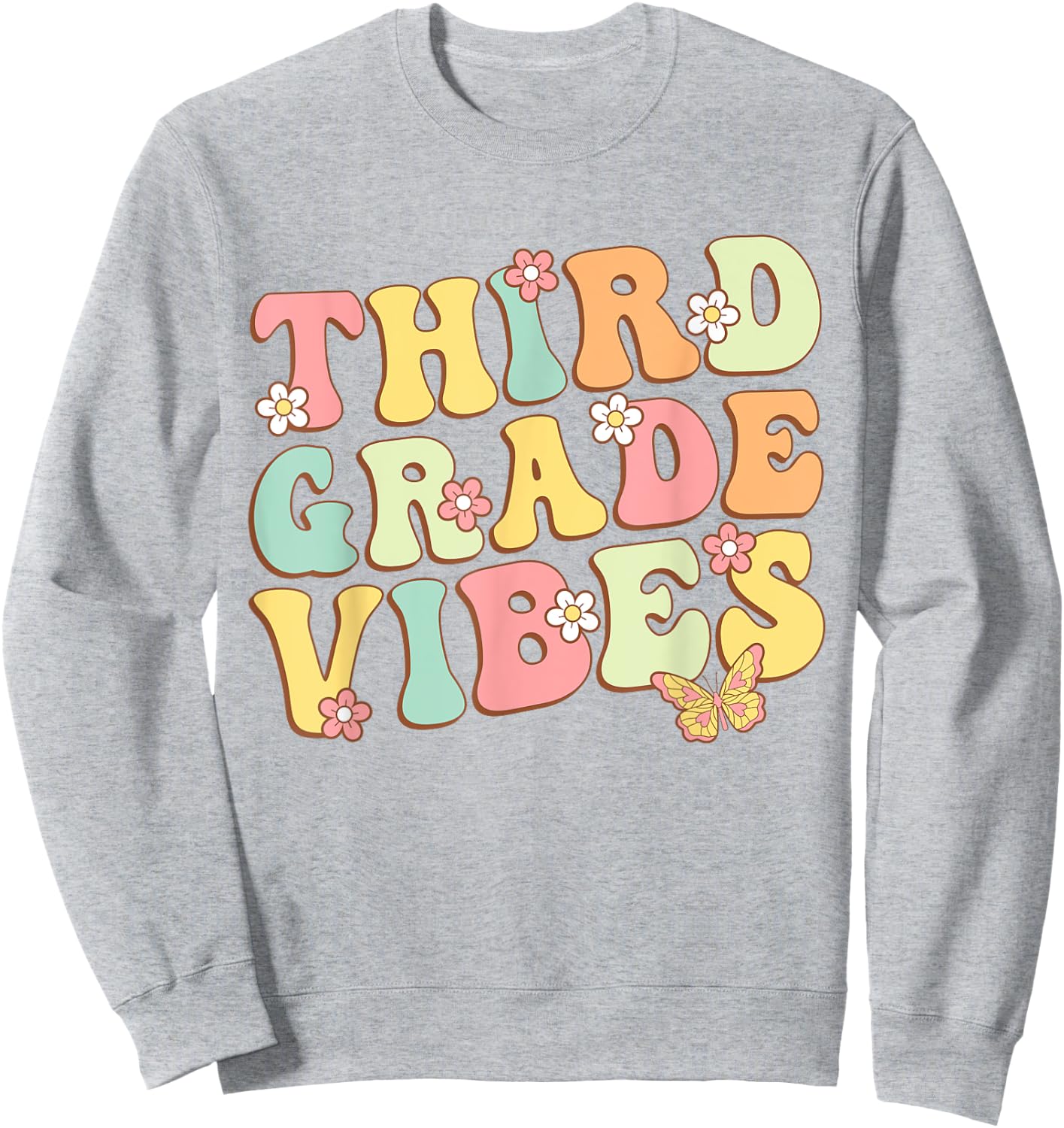 Third Grade Vibes Hello Team 3rd Grade Teacher Kids Retro Sweatshirt - Sweatshirt | Ash