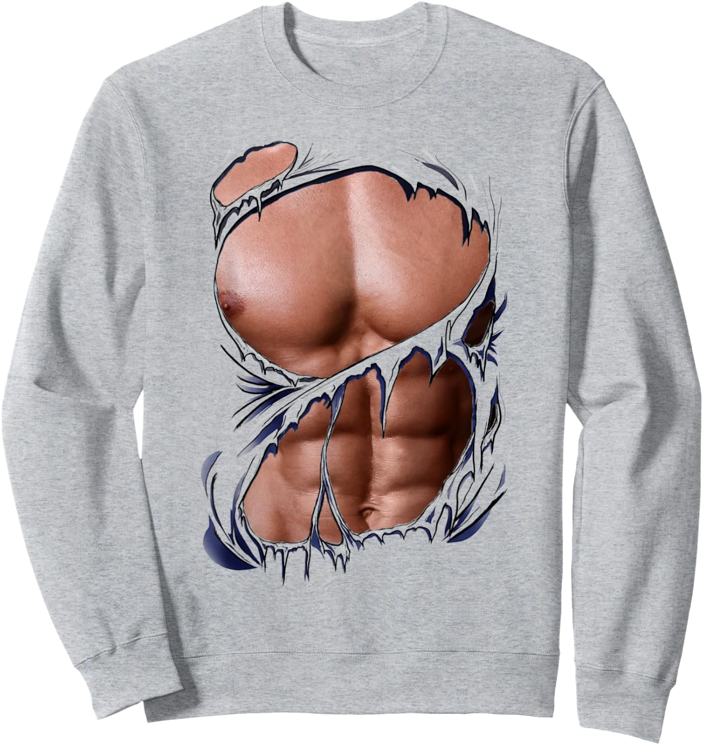 Fake Muscles Ripped Torn Chest Six Pack Abs Fitness Model Sweatshirt - Sweatshirt | Ash