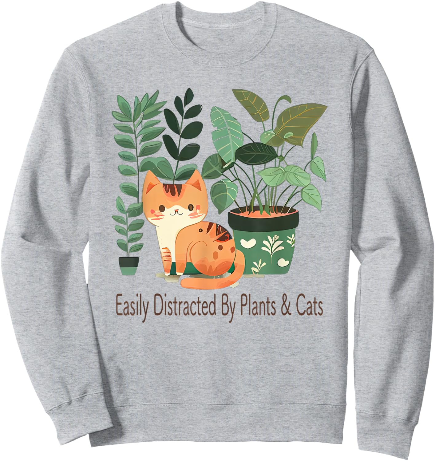 Easily Distracted By Plants And Cats Kawaii Cute Cat Plant Women Kids Sweatshirt - Sweatshirt | Ash