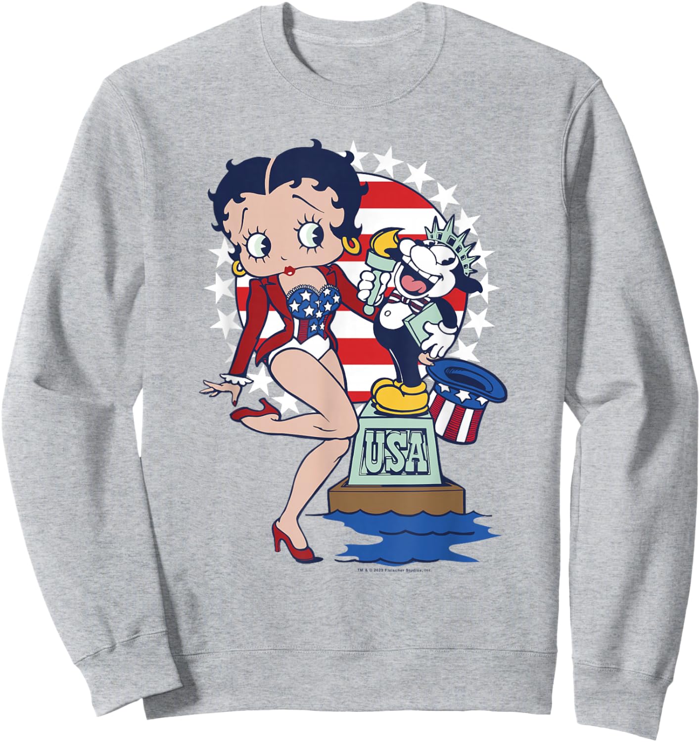 Betty Boop & Bimbo USA Star Spangled Patriotic Portrait Sweatshirt - Sweatshirt | Ash