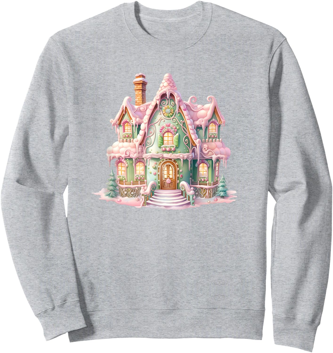 Pastel Gingerbread House Graphic Cute Christmas Sweatshirt - Sweatshirt | Ash
