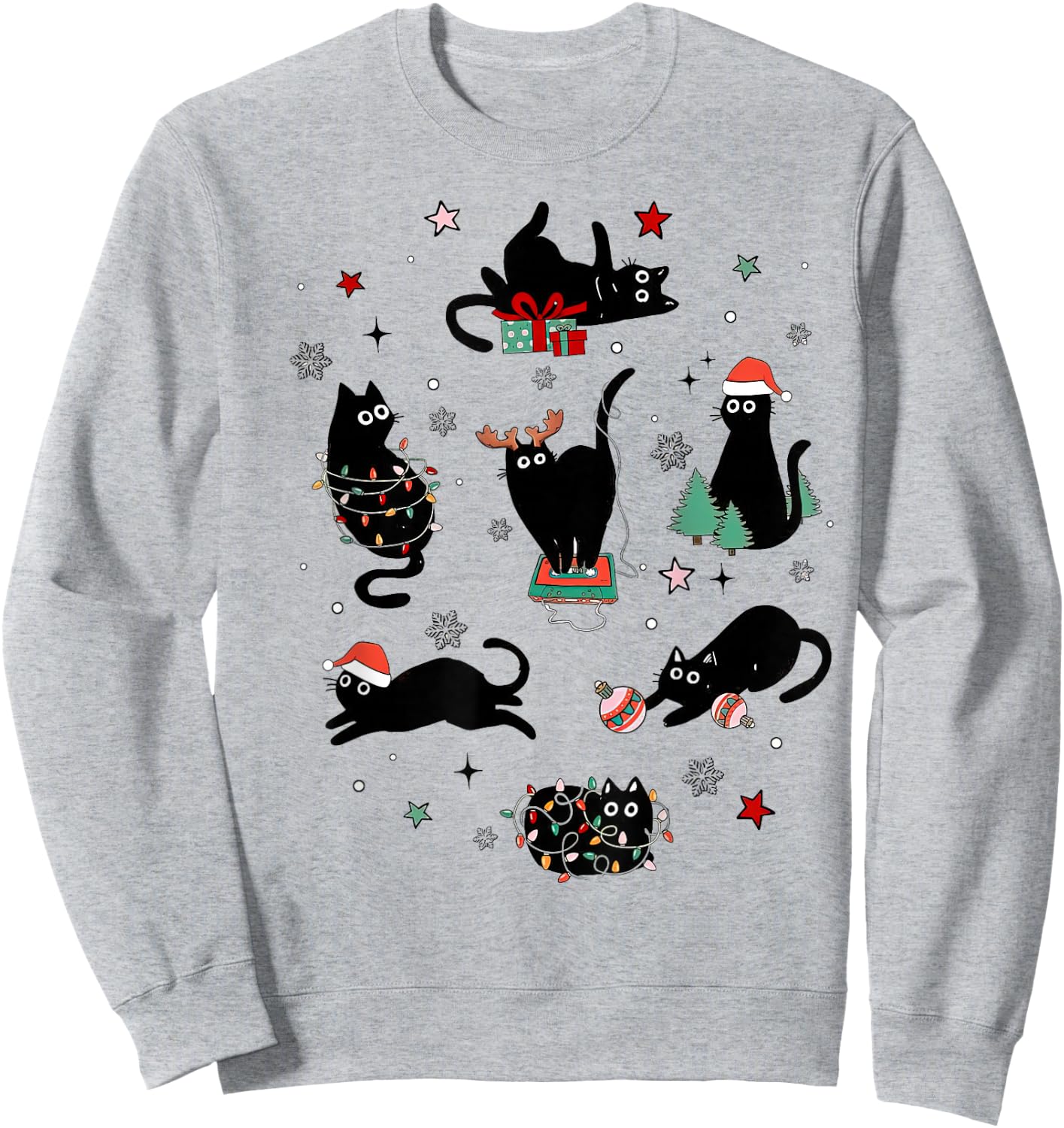 Christmas Black Cats Sweatshirt - Sweatshirt | Ash