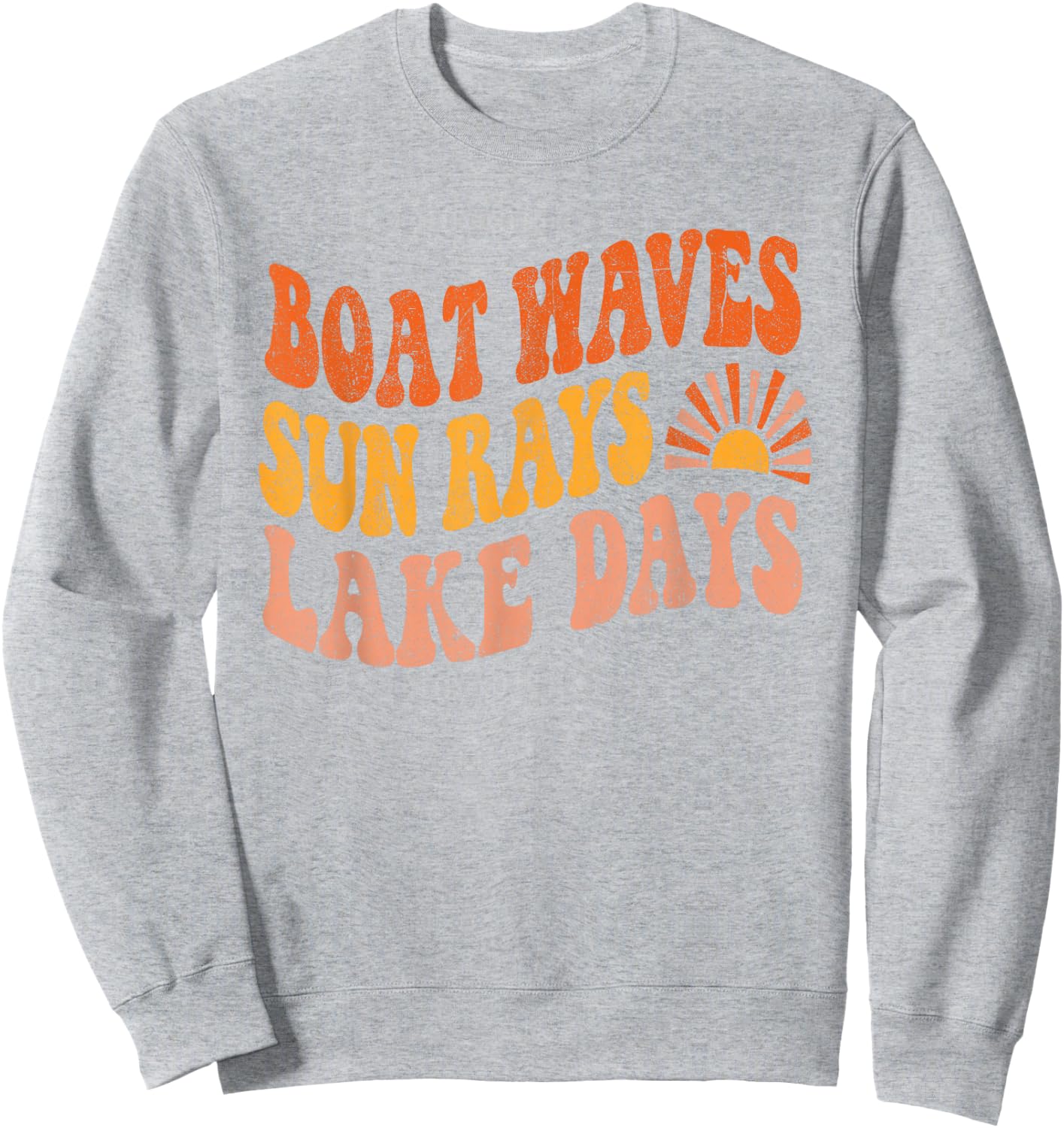 Boat Waves Sun Rays Lake Days Cute Retro 70s Summer Vacation Sweatshirt - Sweatshirt | Ash